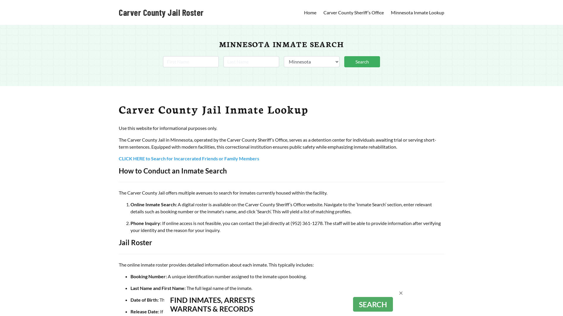 Carver County Jail Roster Lookup, MN, Inmate Search