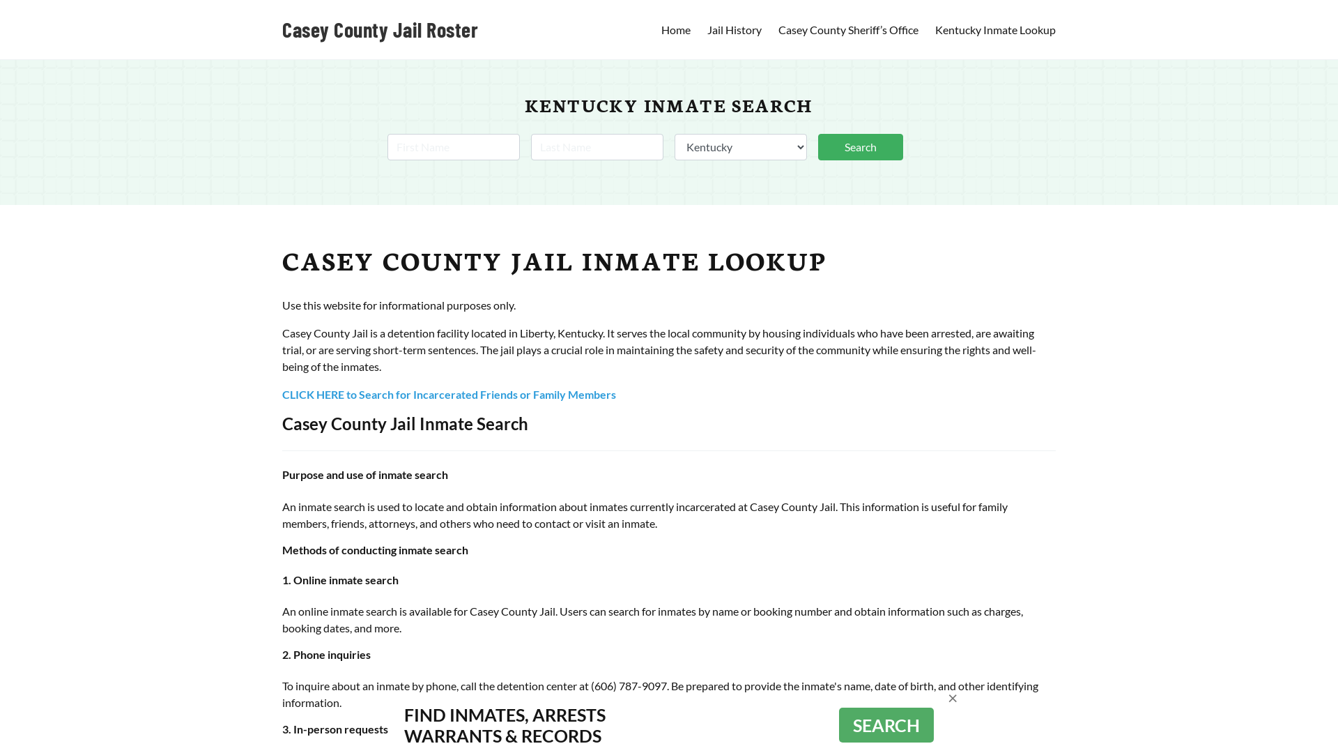 Casey County Jail Roster Lookup, KY, Inmate Search