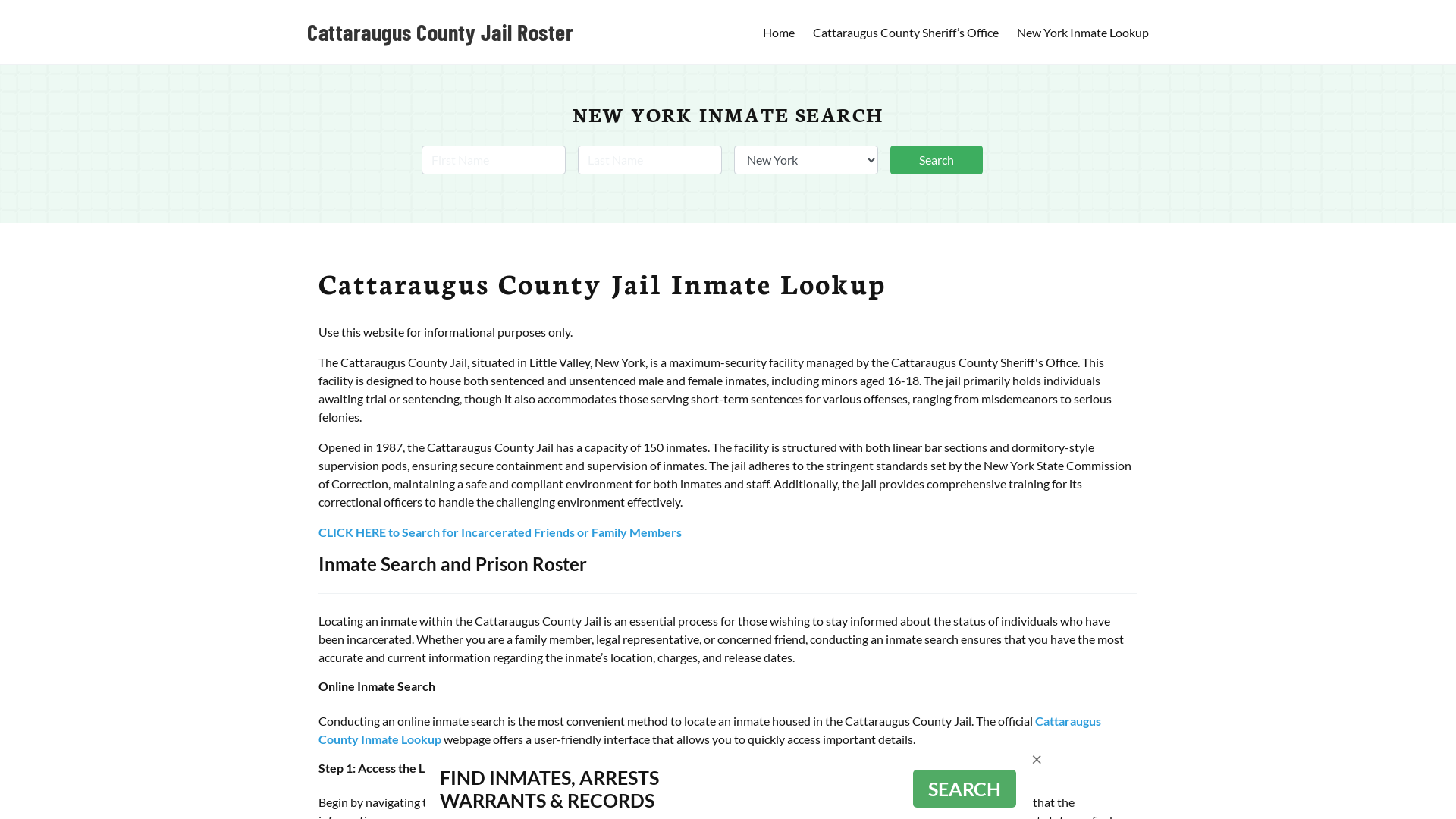 Cattaraugus County Jail Roster Lookup, NY, Inmate Search