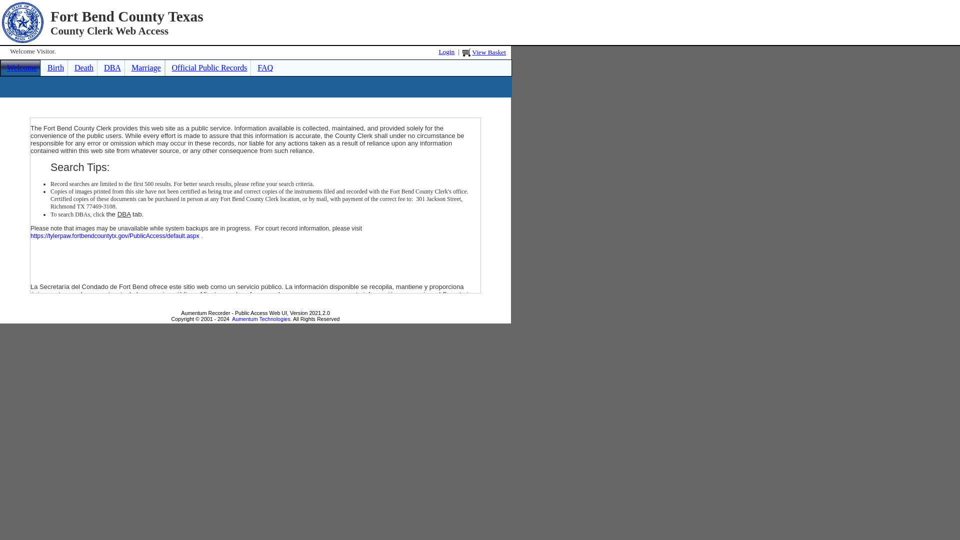 Welcome - Fort Bend County Clerk Web Access