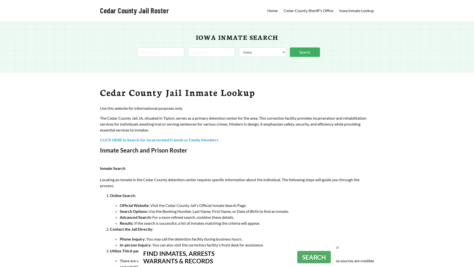 Cedar County Jail Roster Lookup, IA, Inmate Search