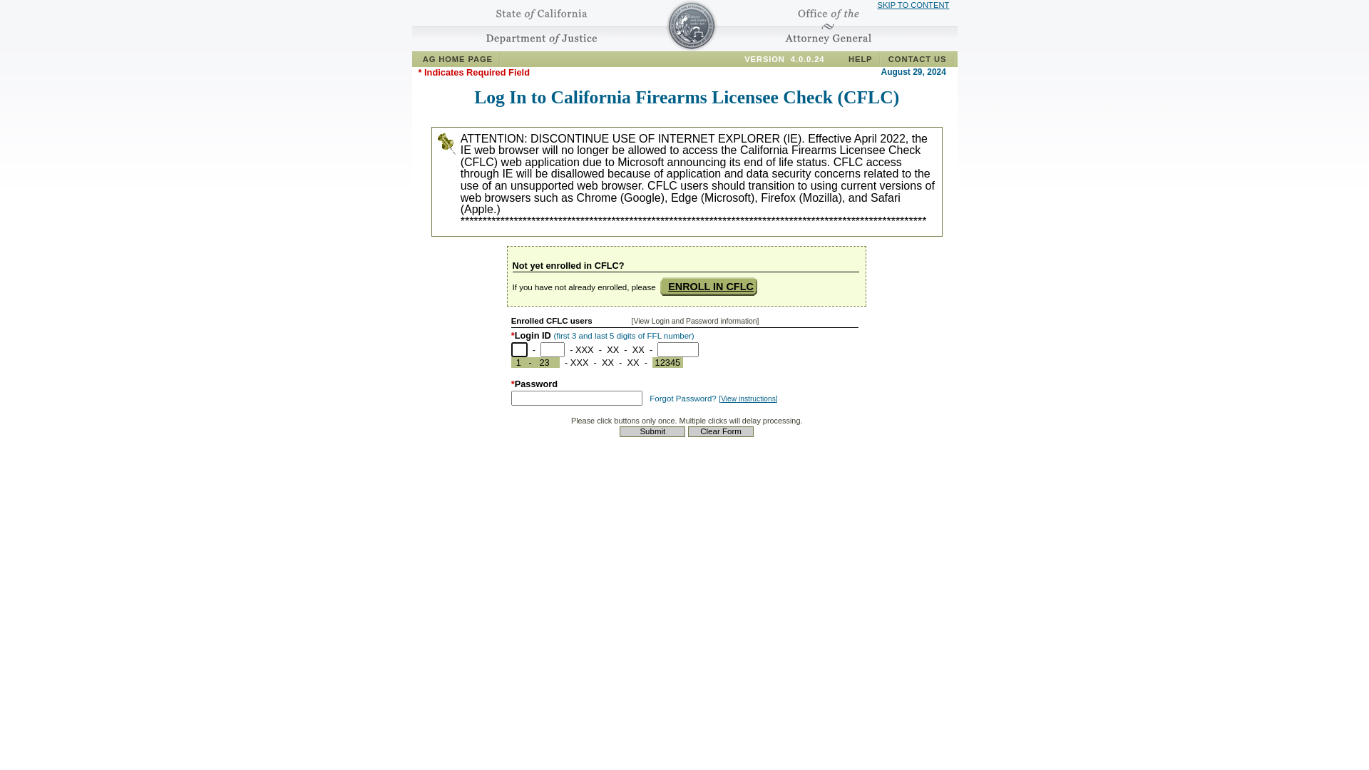 California Firearms Licensee Check - Log In