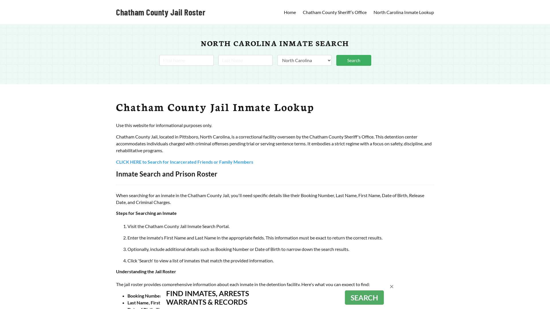 Chatham County Jail Roster Lookup, NC, Inmate Search