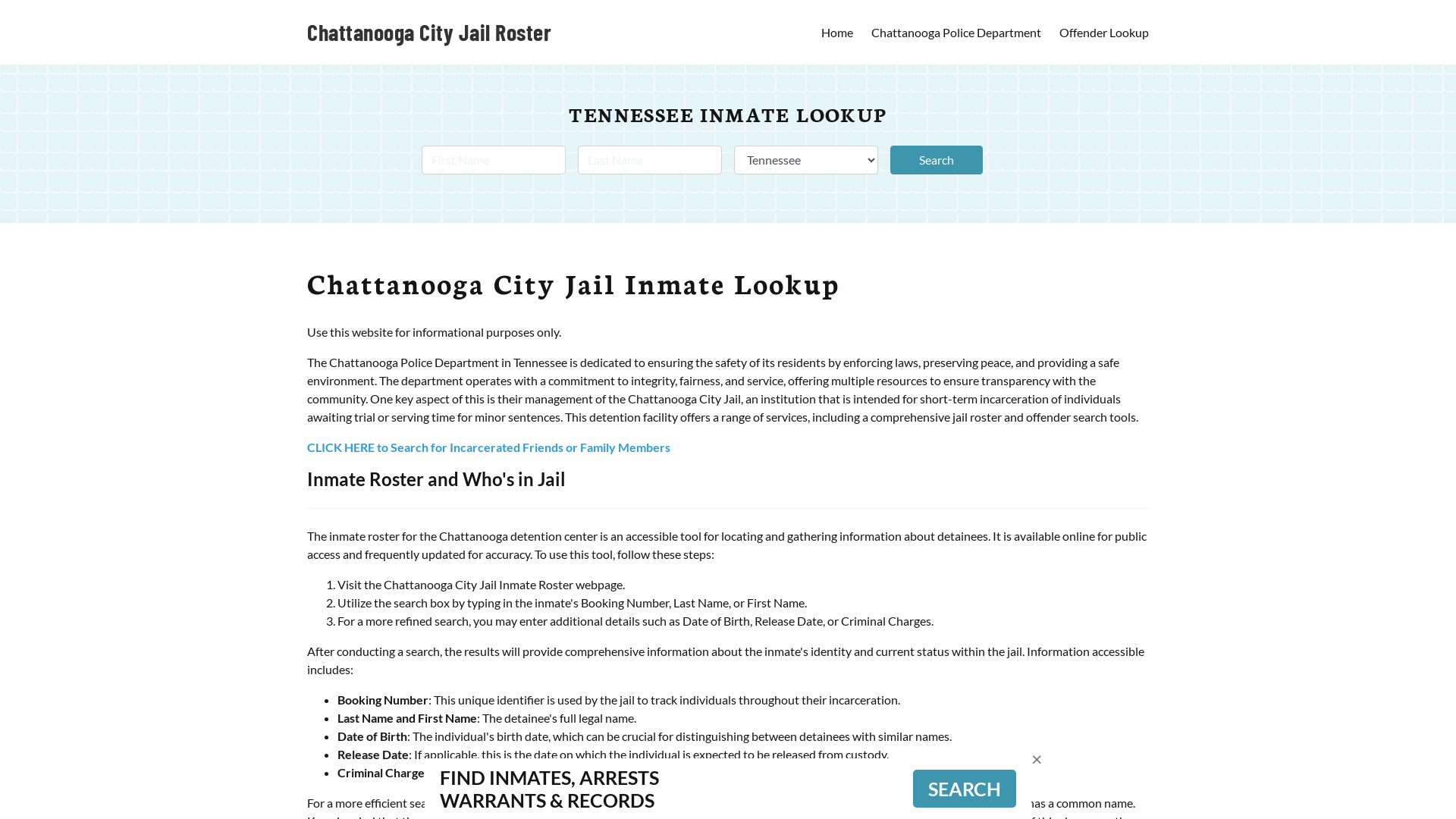 Chattanooga City Jail, TN Inmate Search, Jail Roster, Bookings