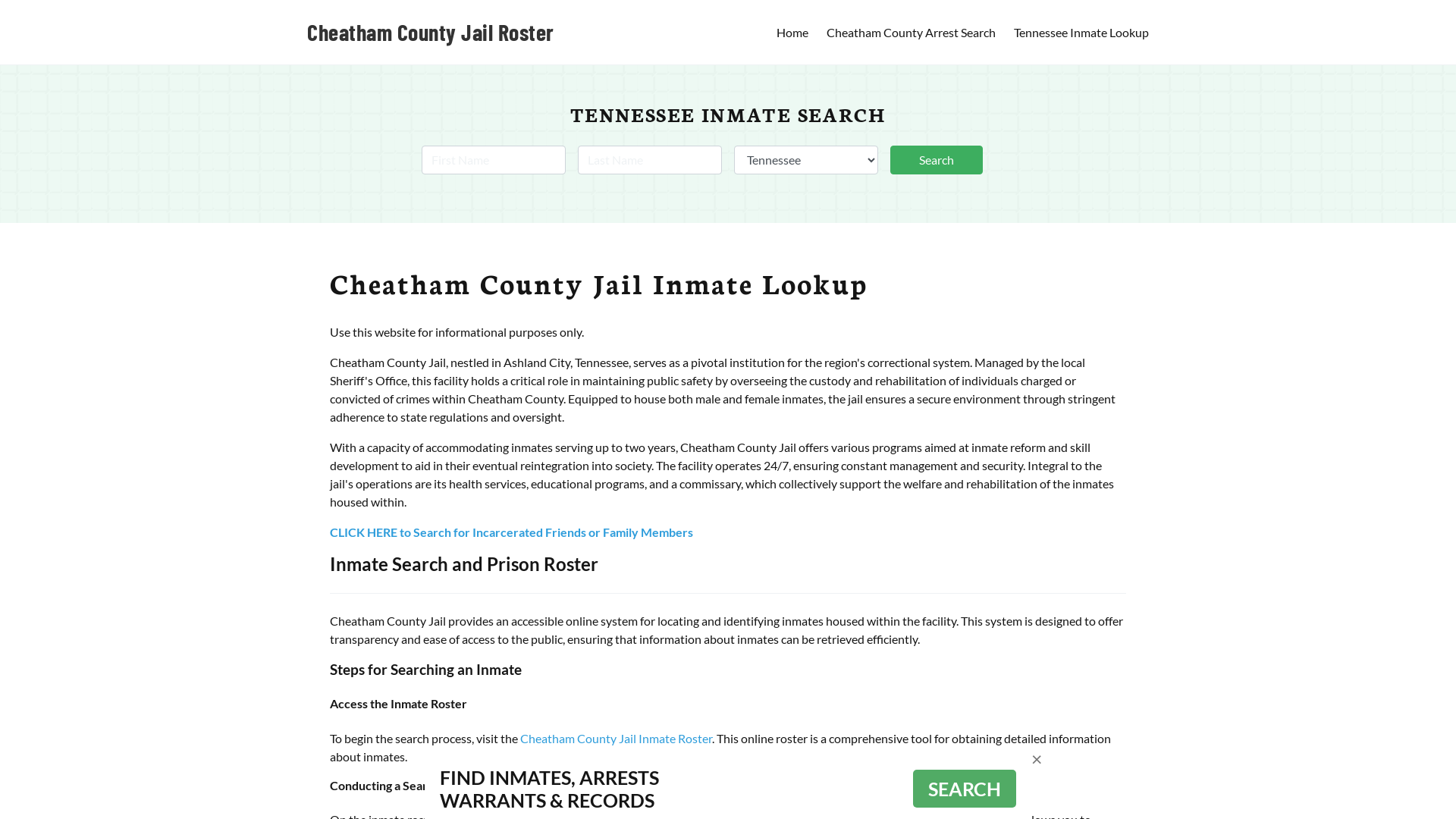 Cheatham County Jail Roster Lookup, TN, Inmate Search