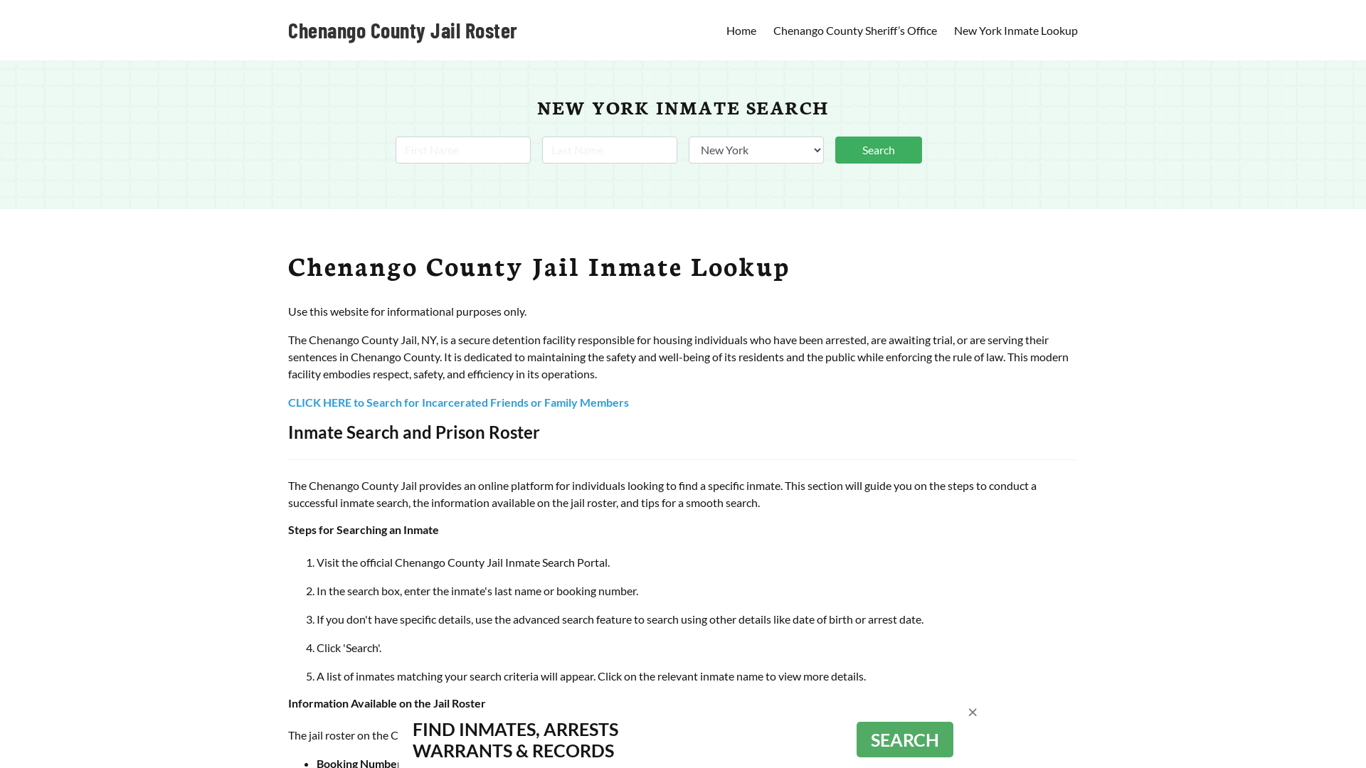 Chenango County Jail Roster Lookup, NY, Inmate Search