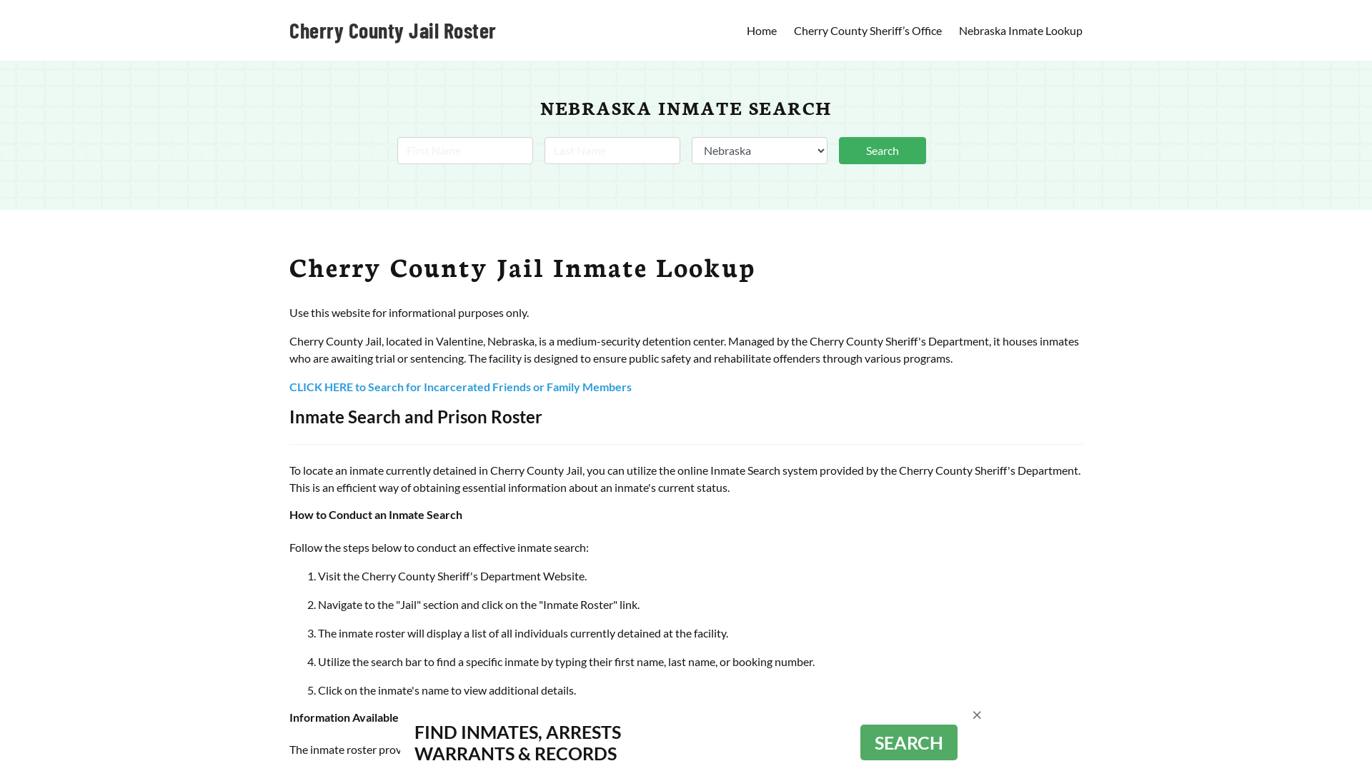 Cherry County Jail Roster Lookup, NE, Inmate Search