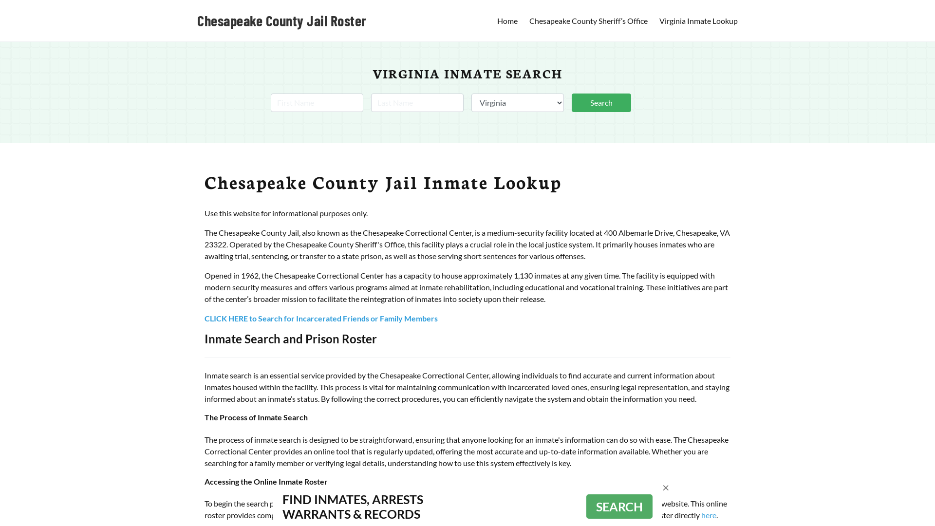 Chesapeake County Jail Roster Lookup, VA, Inmate Search