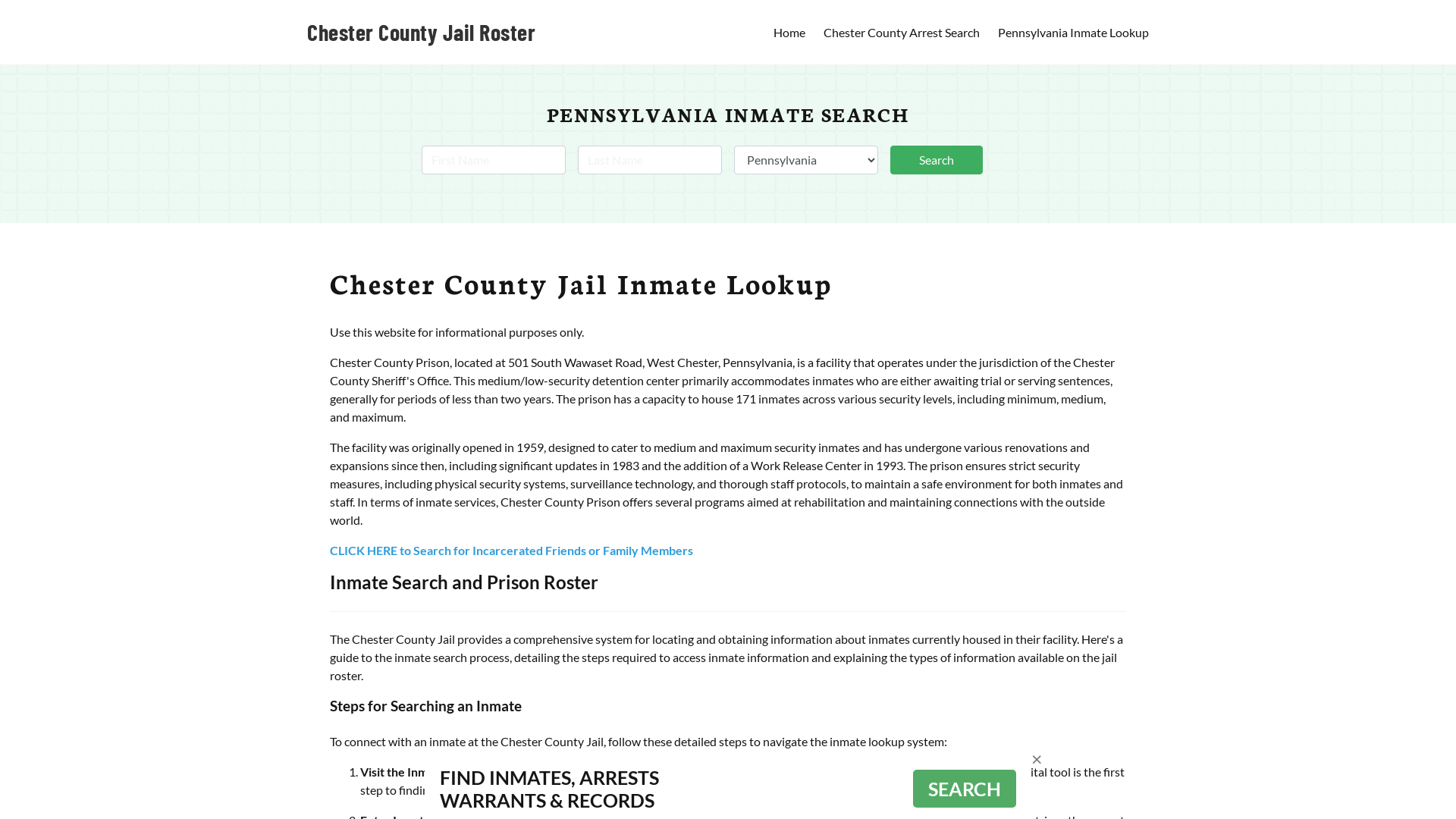 Chester County Jail Roster Lookup, PA, Inmate Search