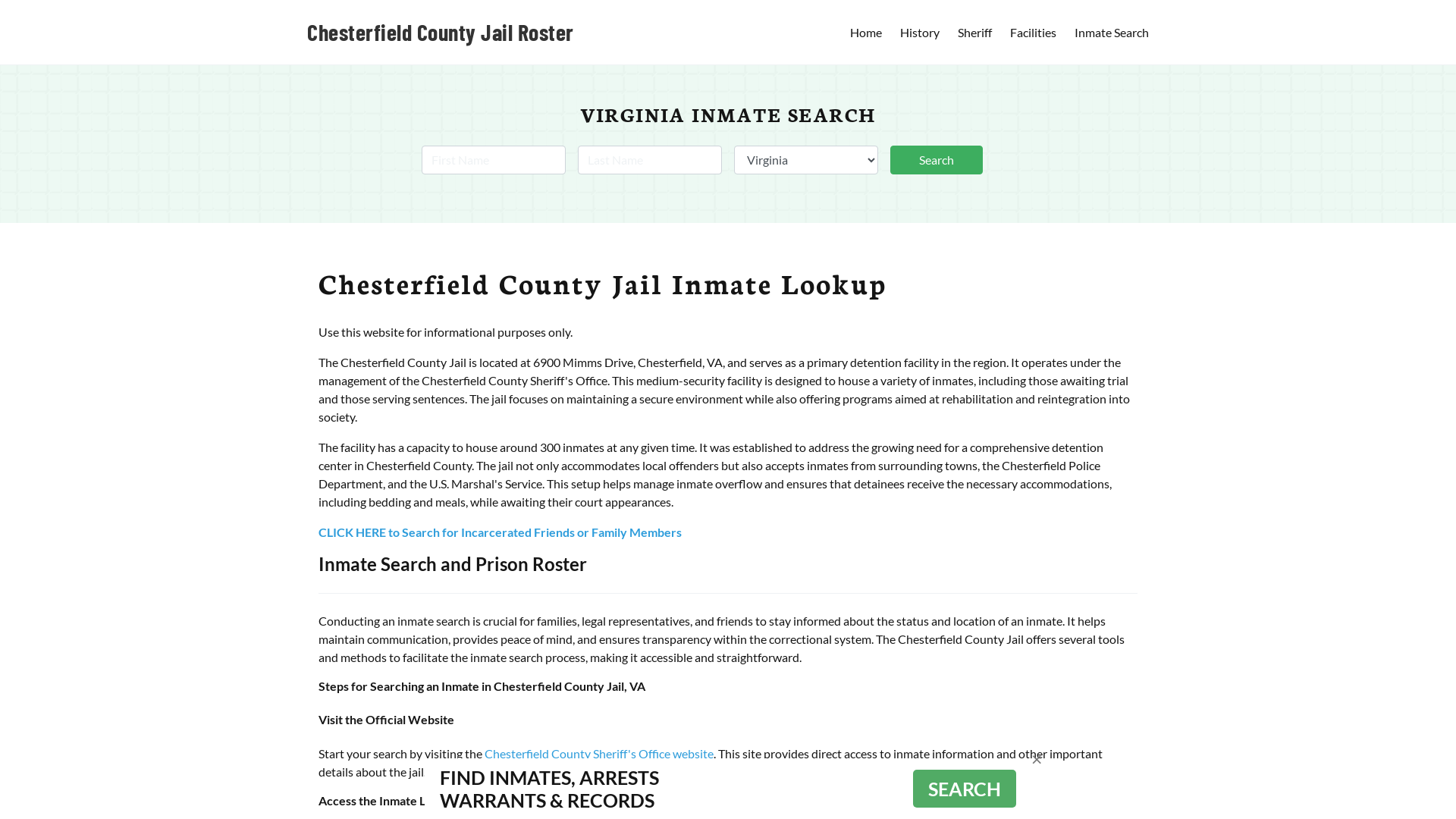 Chesterfield County Jail Roster Lookup, VA, Inmate Search