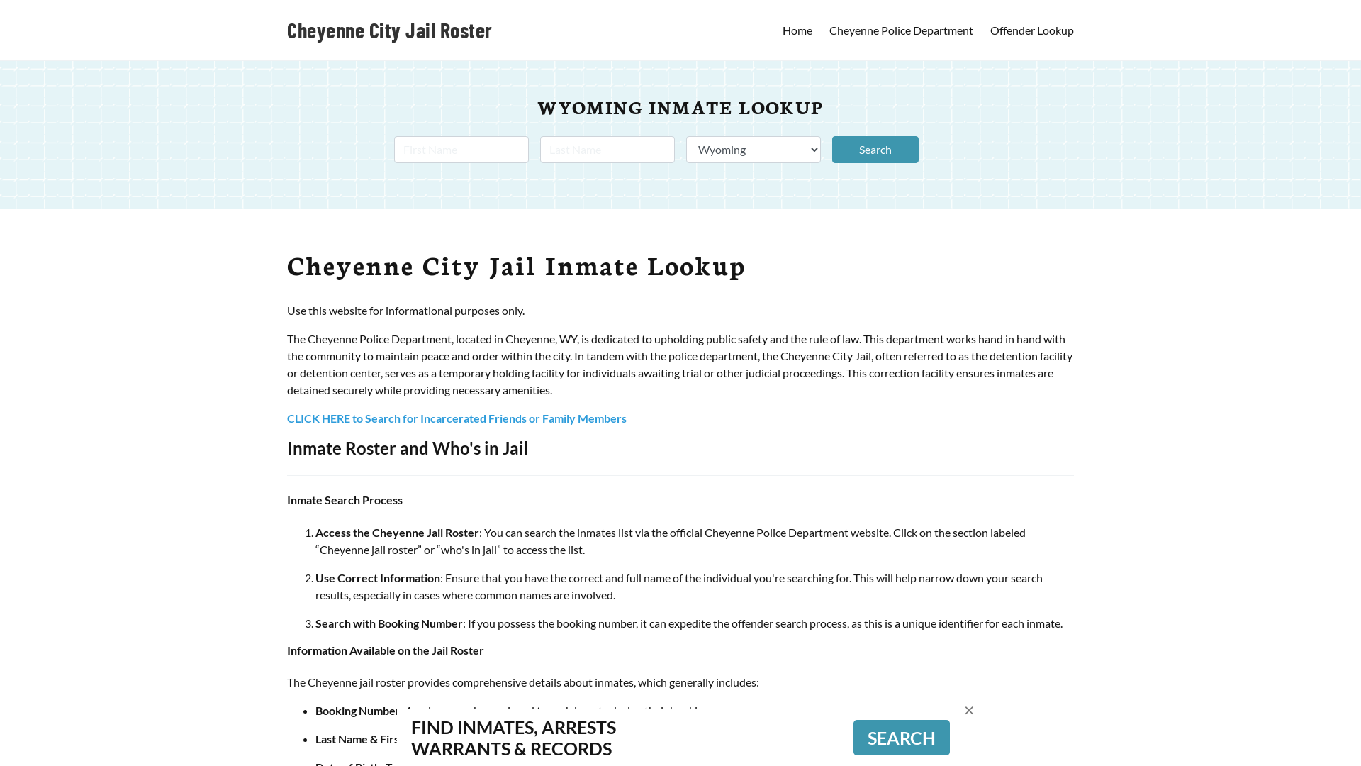 Cheyenne City Jail, WY Inmate Search, Jail Roster, Bookings