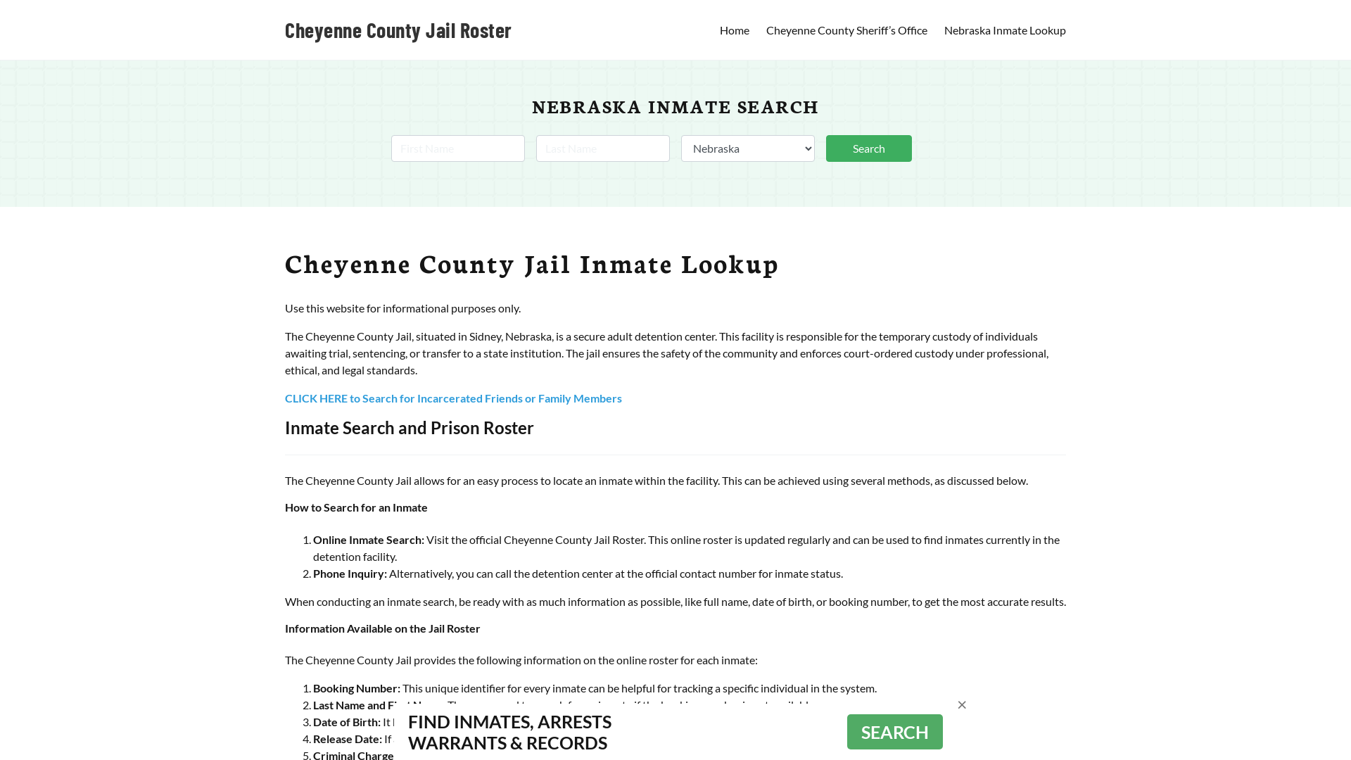 Cheyenne County Jail Roster Lookup, NE, Inmate Search