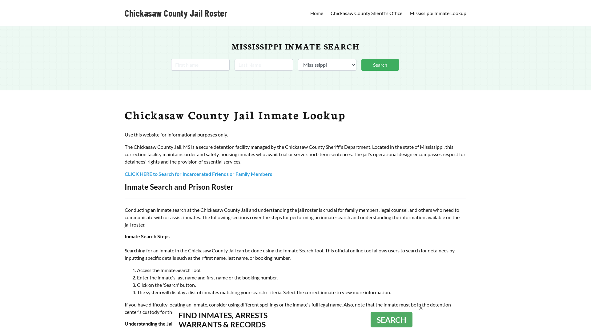 Chickasaw County Jail Roster Lookup, MS, Inmate Search