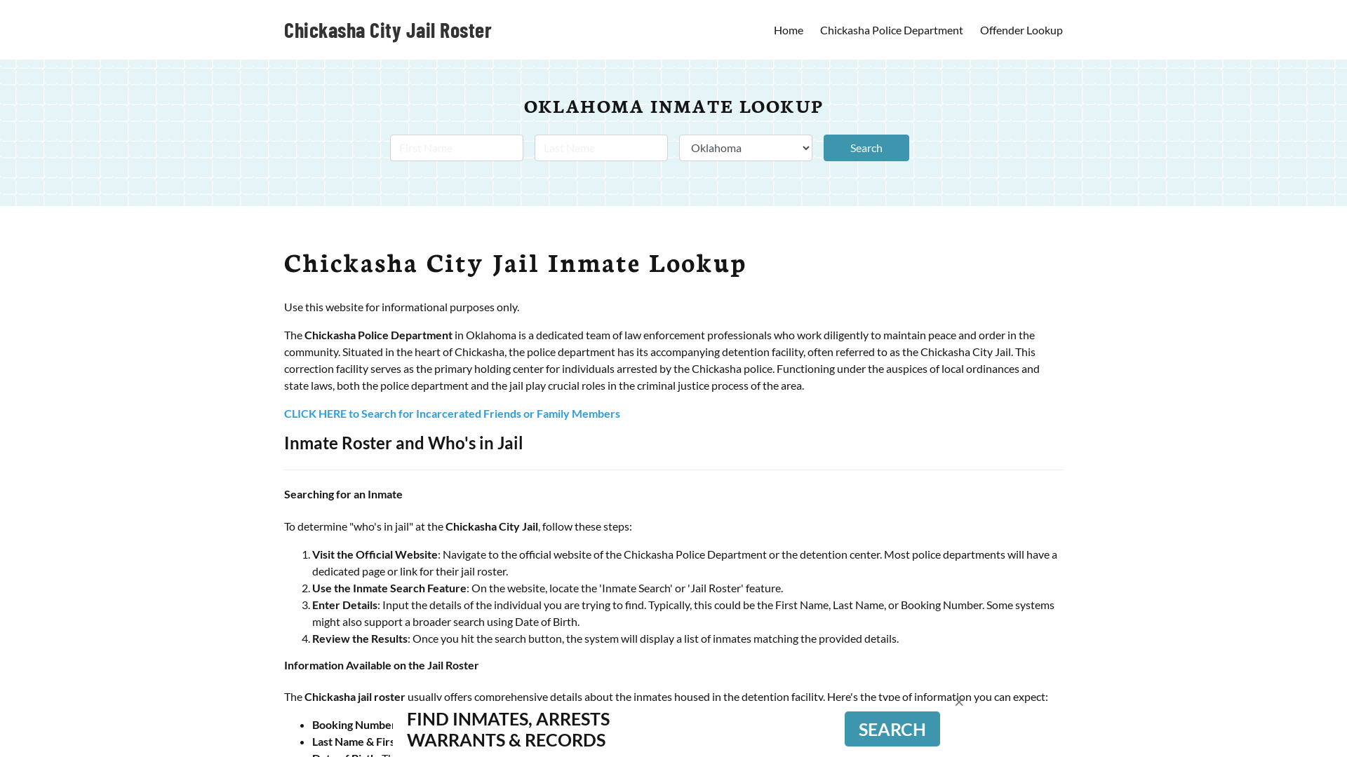 Chickasha City Jail, OK Inmate Search, Jail Roster, Bookings