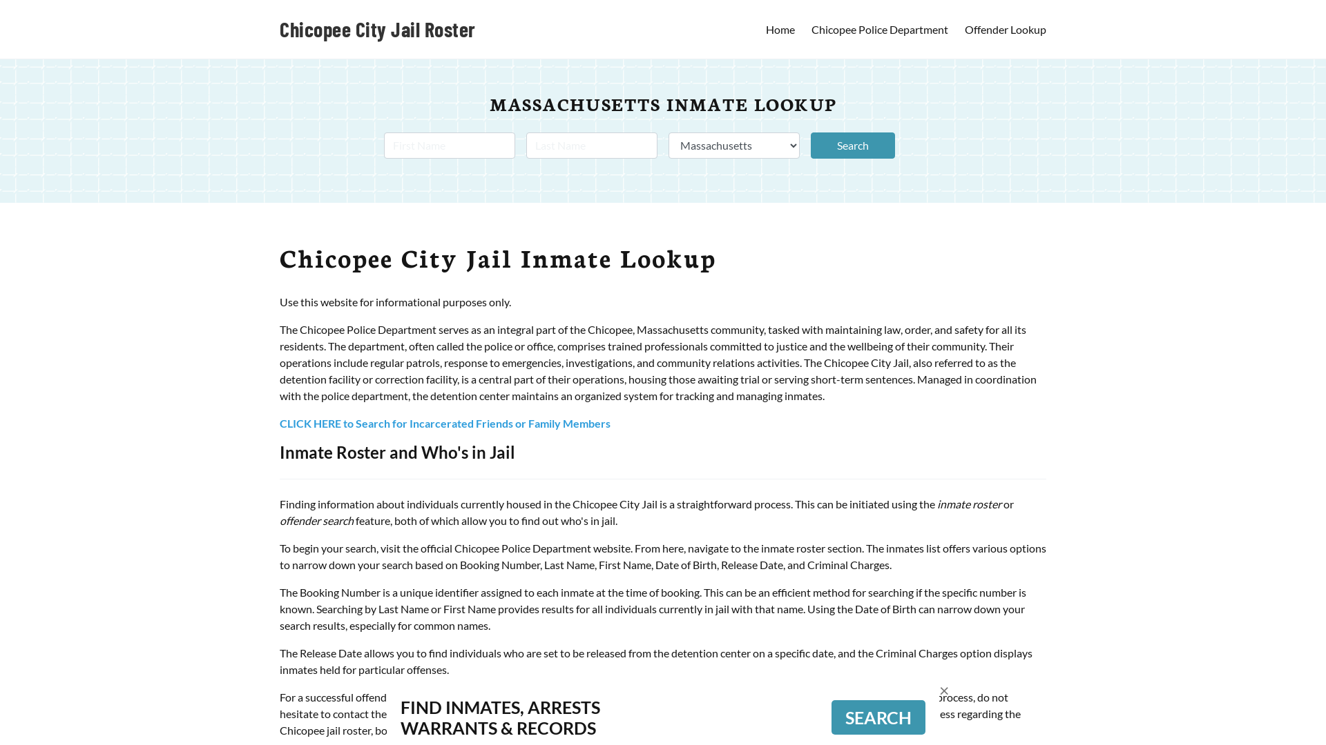 Chicopee City Jail, MA Inmate Search, Jail Roster, Bookings