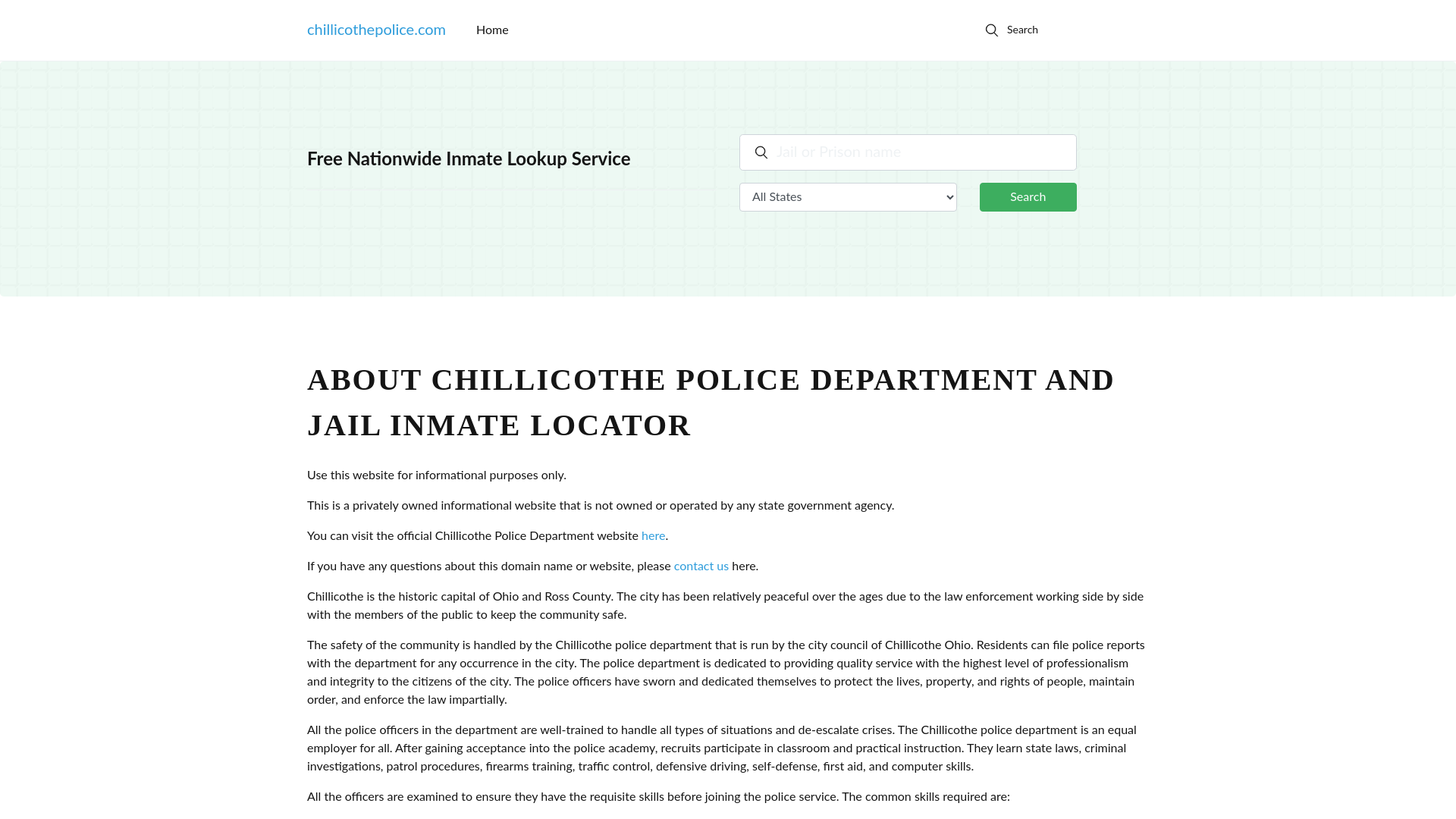 About Chillicothe Police Department and Ross County Jail, OH