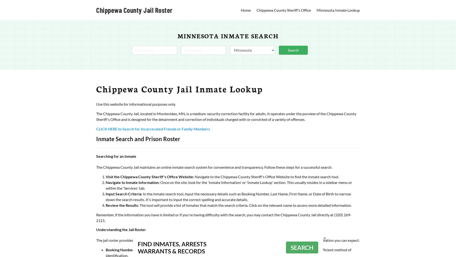 Chippewa County Jail Roster Lookup, MN, Inmate Search