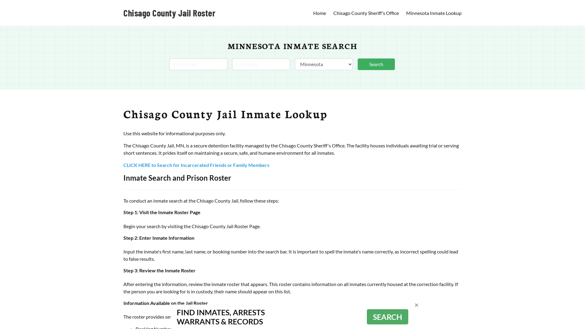 Chisago County Jail Roster Lookup, MN, Inmate Search