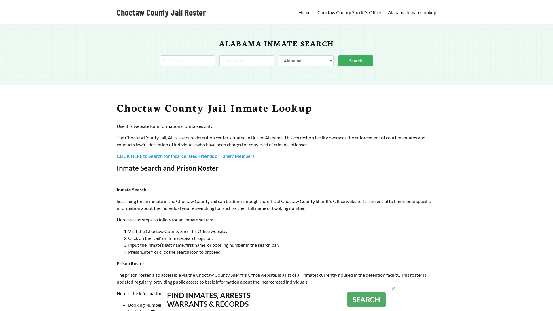 Choctaw County Jail Roster Lookup, AL, Inmate Search