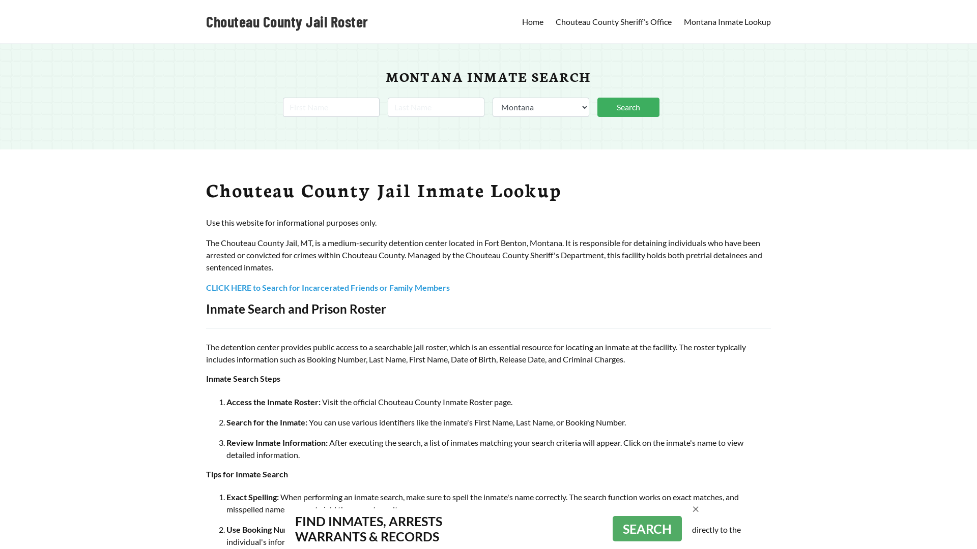 Chouteau County Jail Roster Lookup, MT, Inmate Search