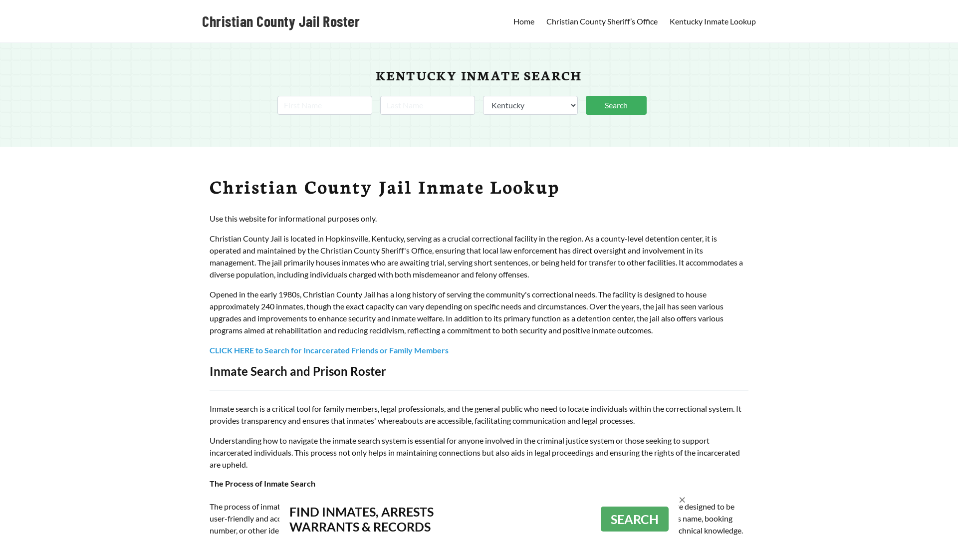 Christian County Jail Roster Lookup, KY, Inmate Search