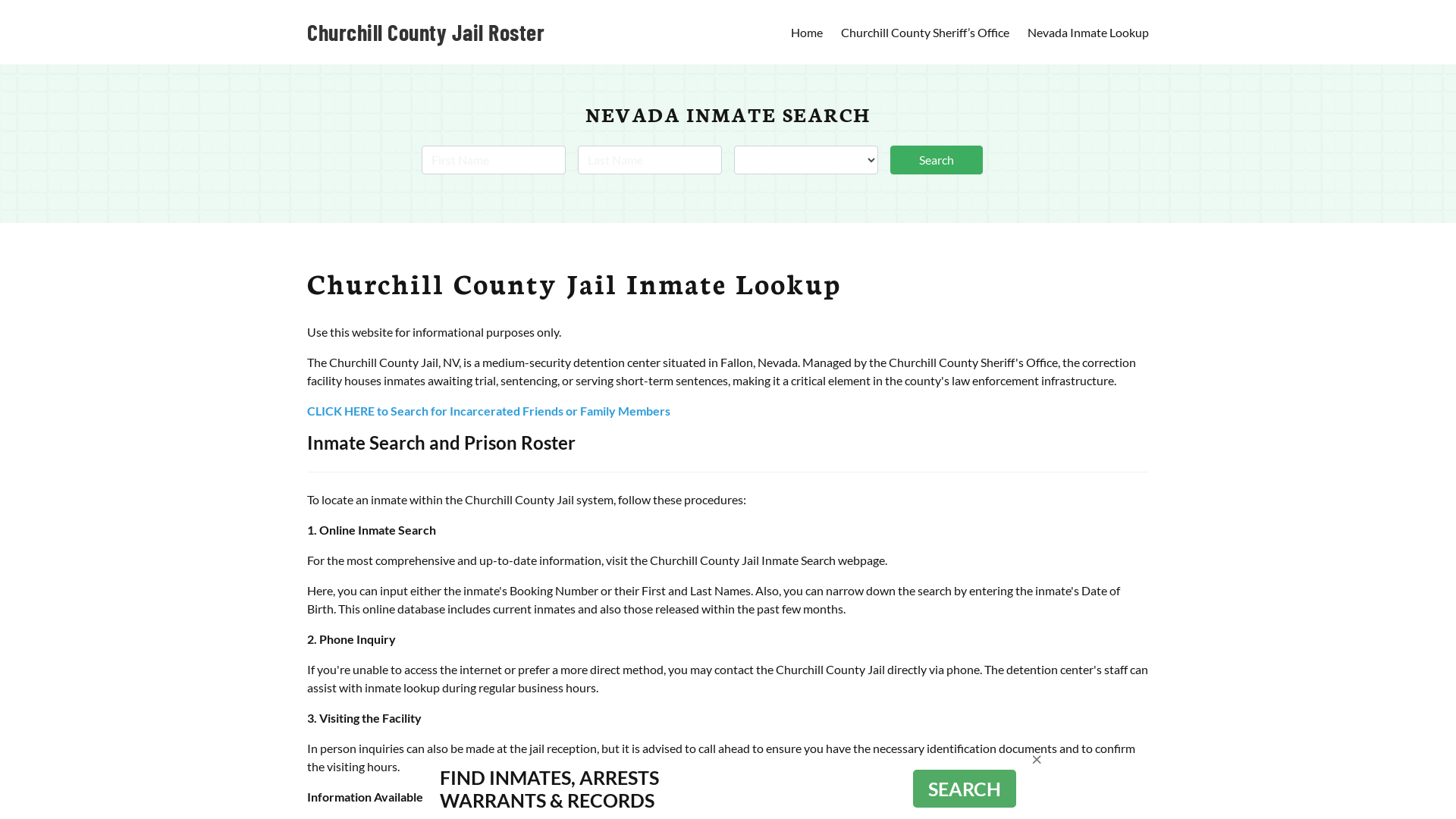 Churchill County Jail Roster Lookup, NV, Inmate Search