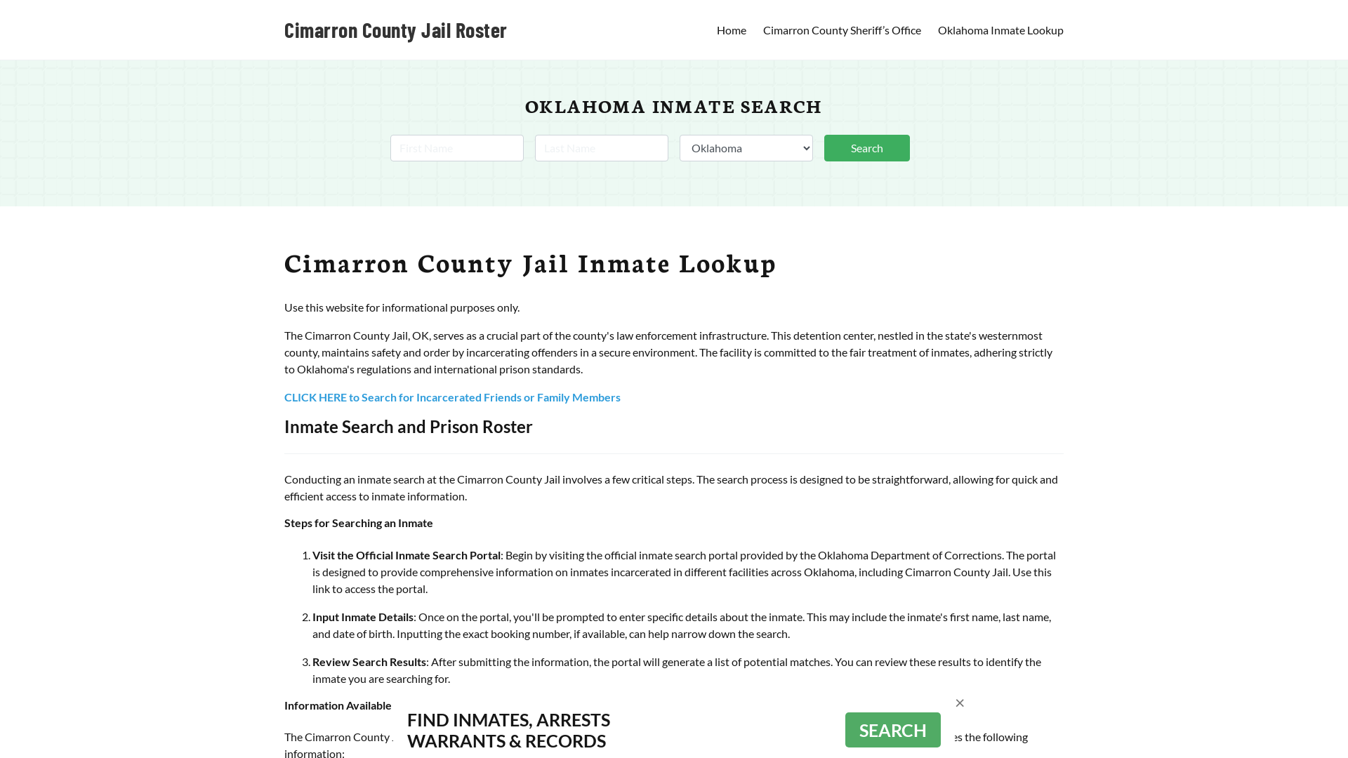 Cimarron County Jail Roster Lookup, OK, Inmate Search