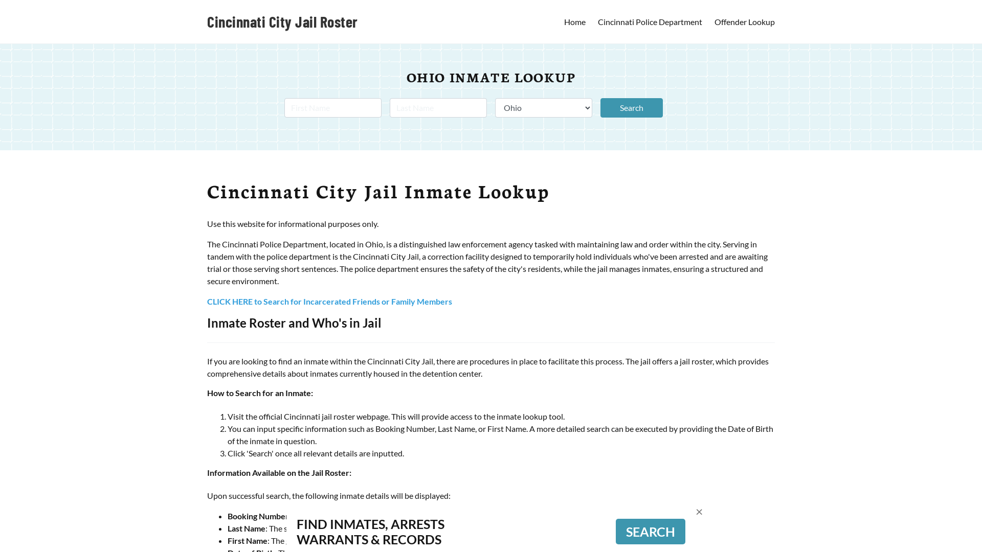 Cincinnati City Jail, OH Inmate Search, Jail Roster, Bookings