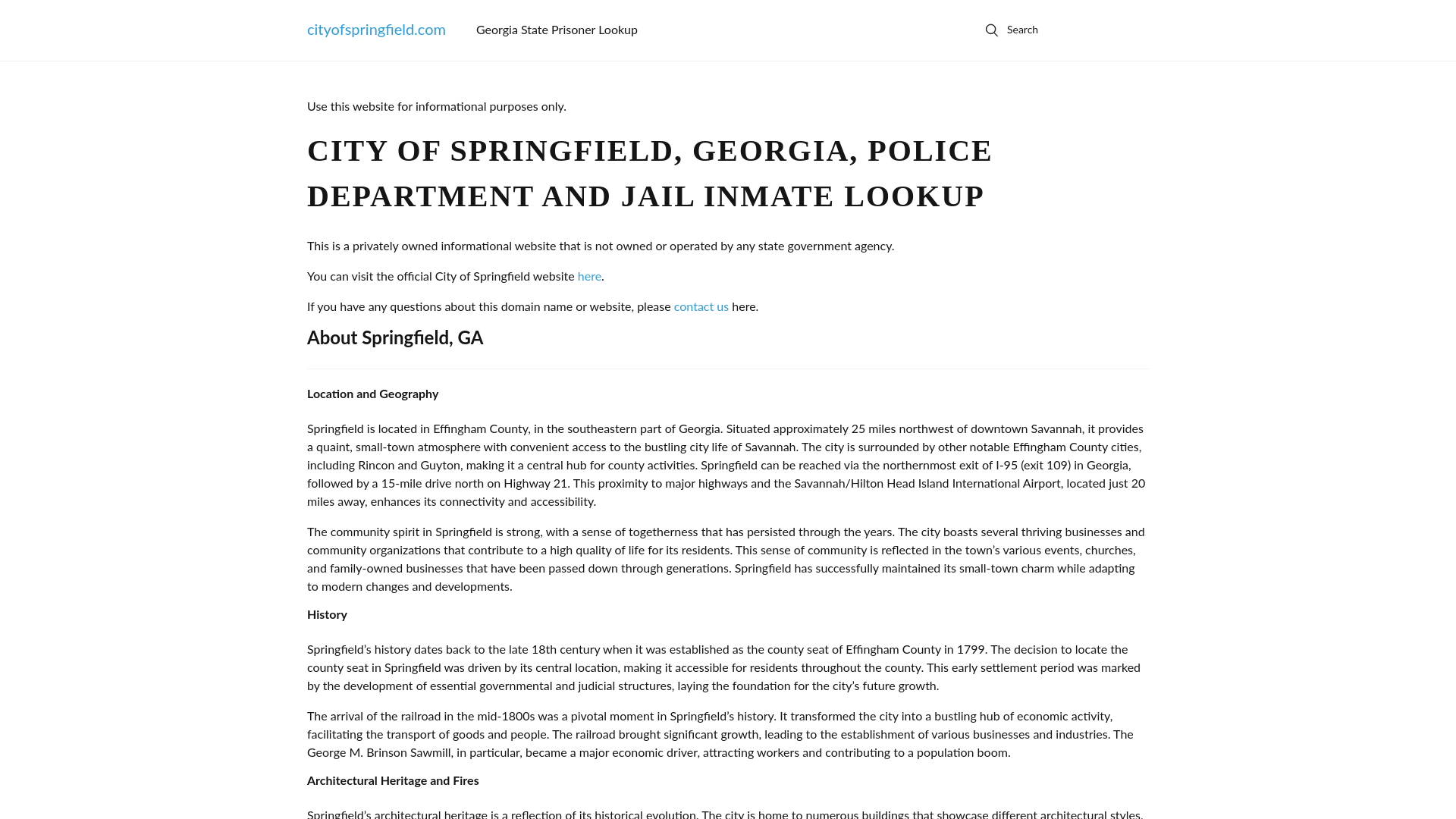 City of Springfield, Georgia, Police Department, Jail Inmate Lookup