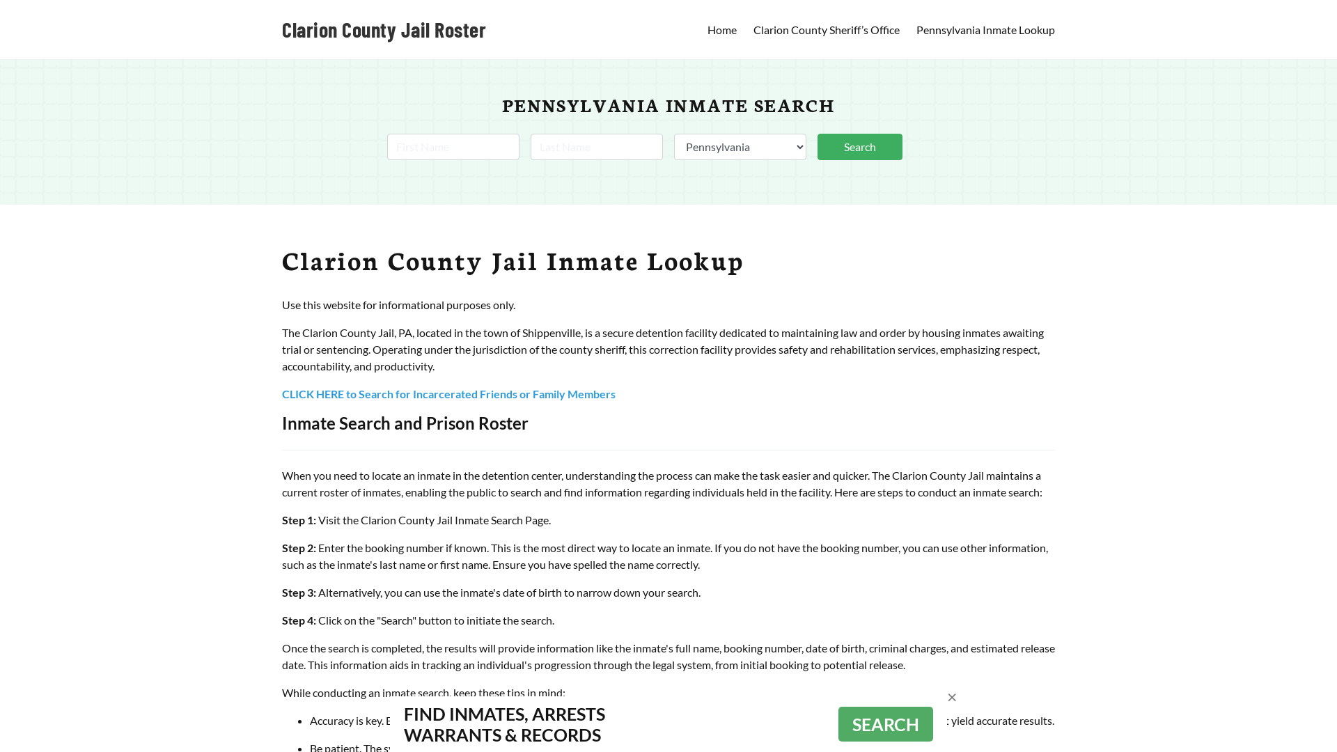 Clarion County Jail Roster Lookup, PA, Inmate Search