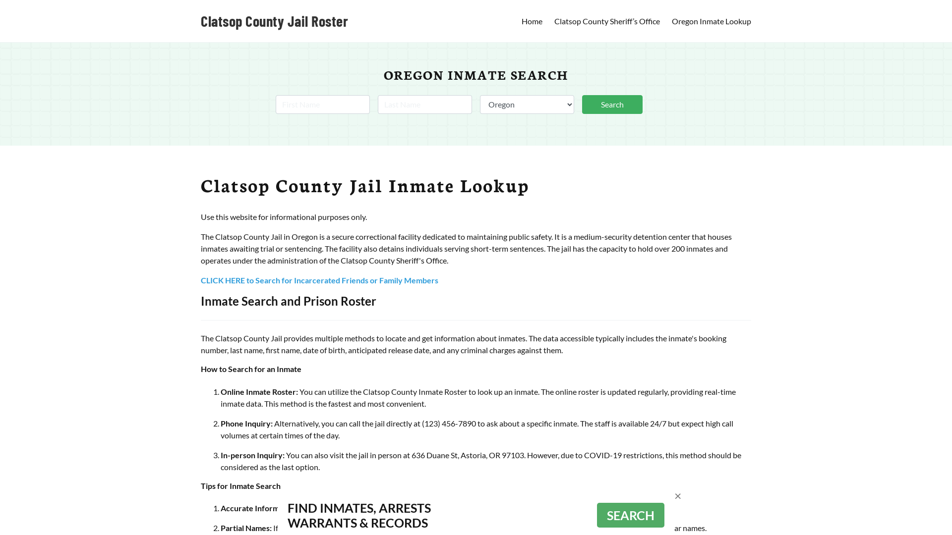 Clatsop County Jail Roster Lookup, OR, Inmate Search