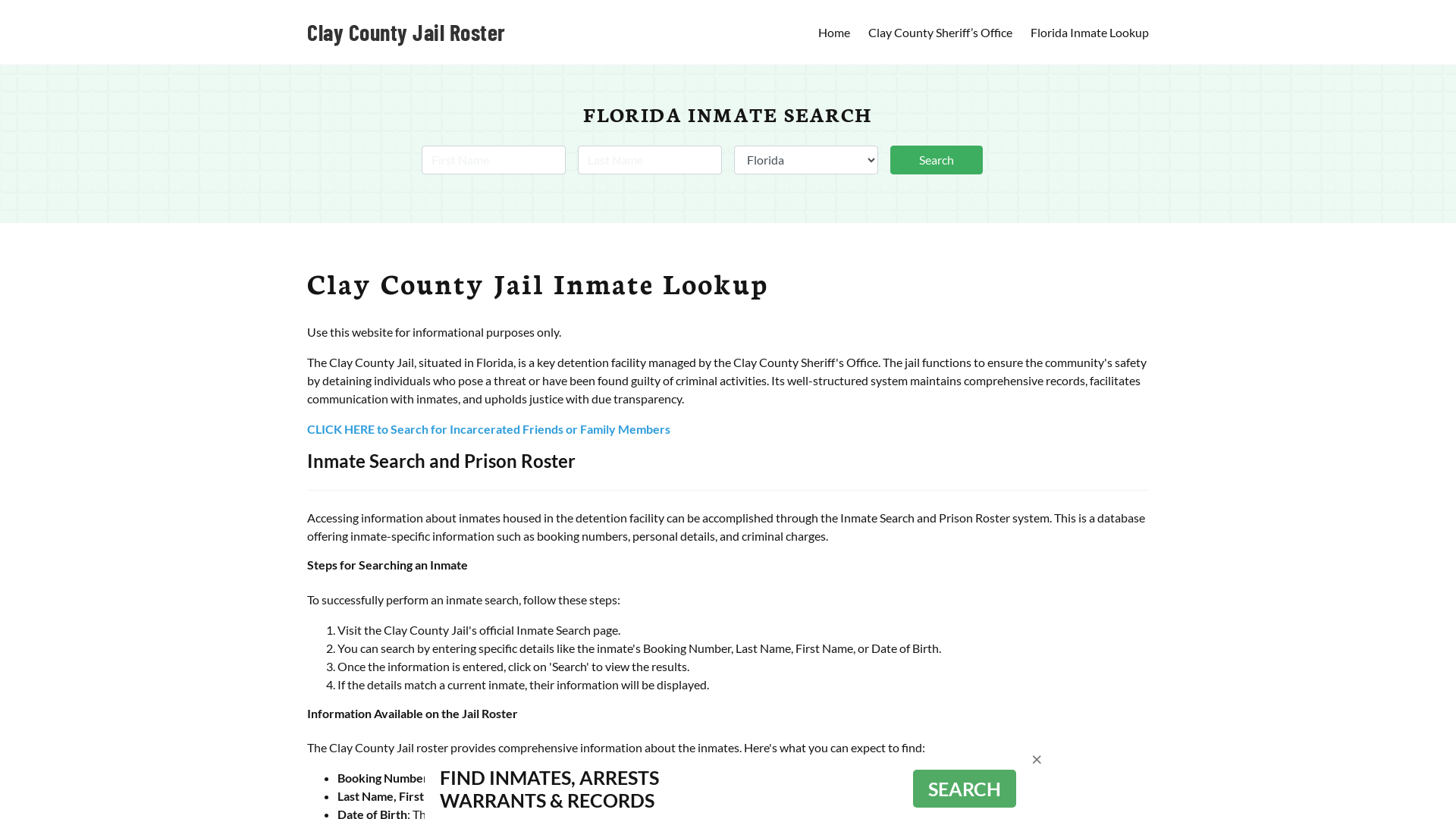 Clay County Jail Roster Lookup, FL, Inmate Search