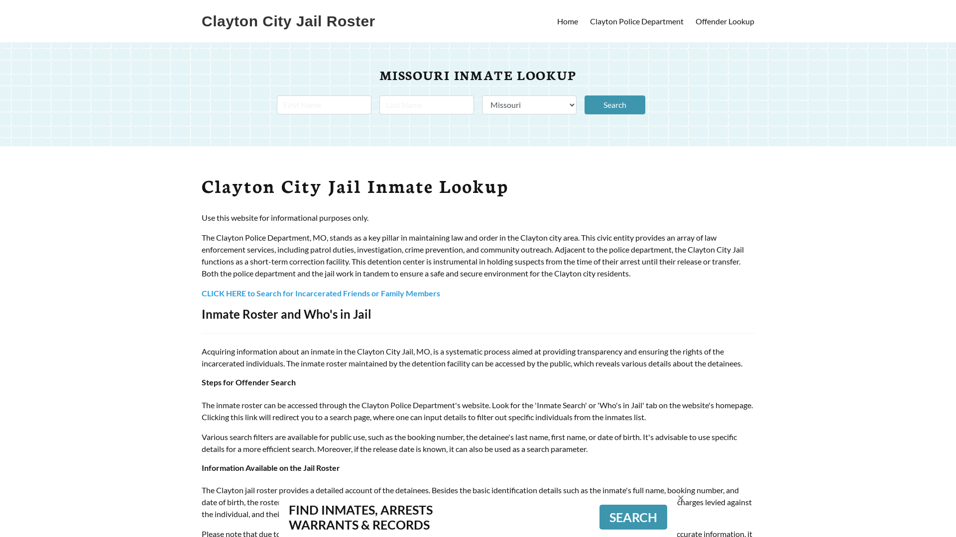 Clayton City Jail, MO Inmate Search, Jail Roster, Bookings