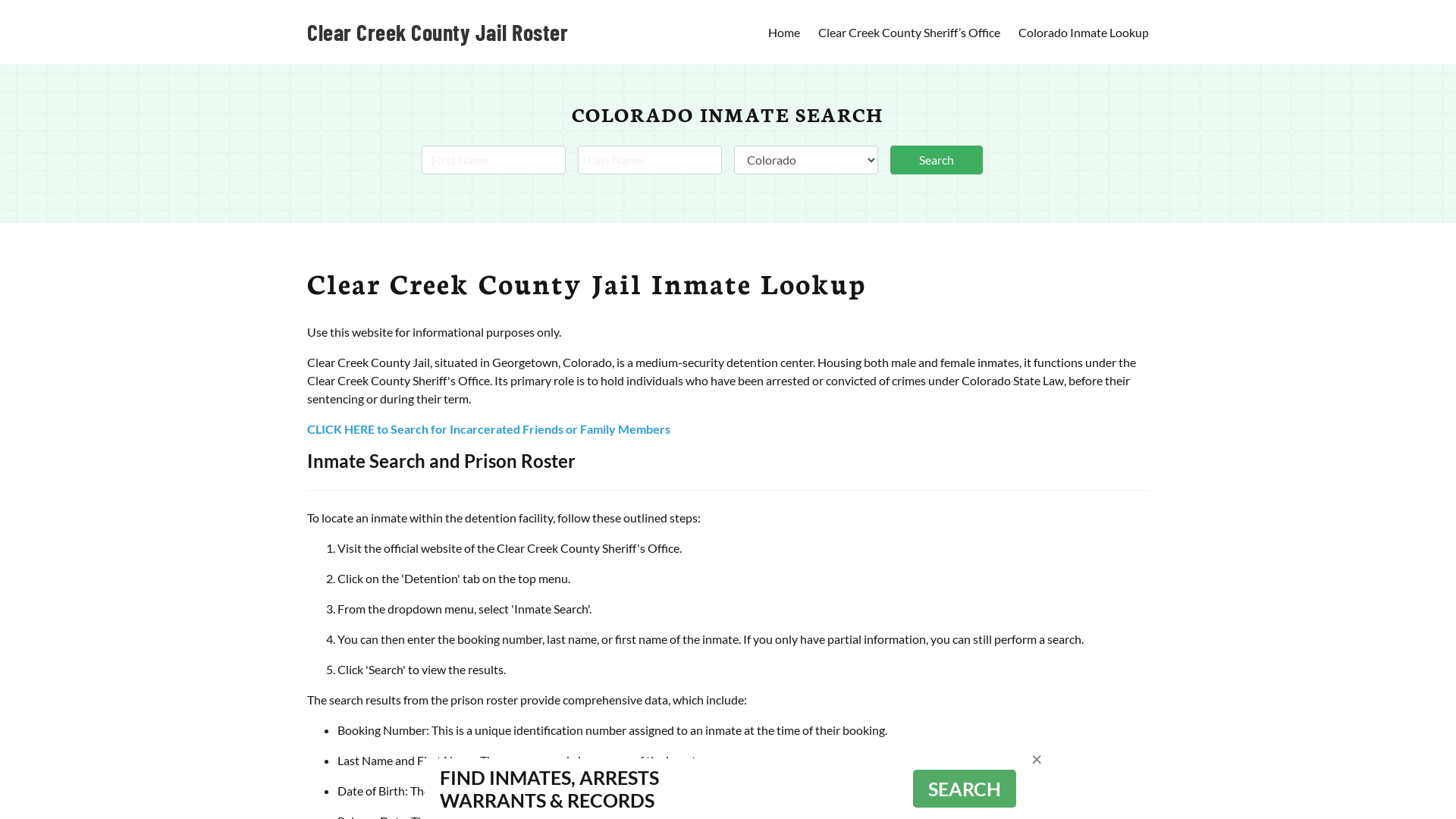 Clear Creek County Jail Roster Lookup, CO, Inmate Search