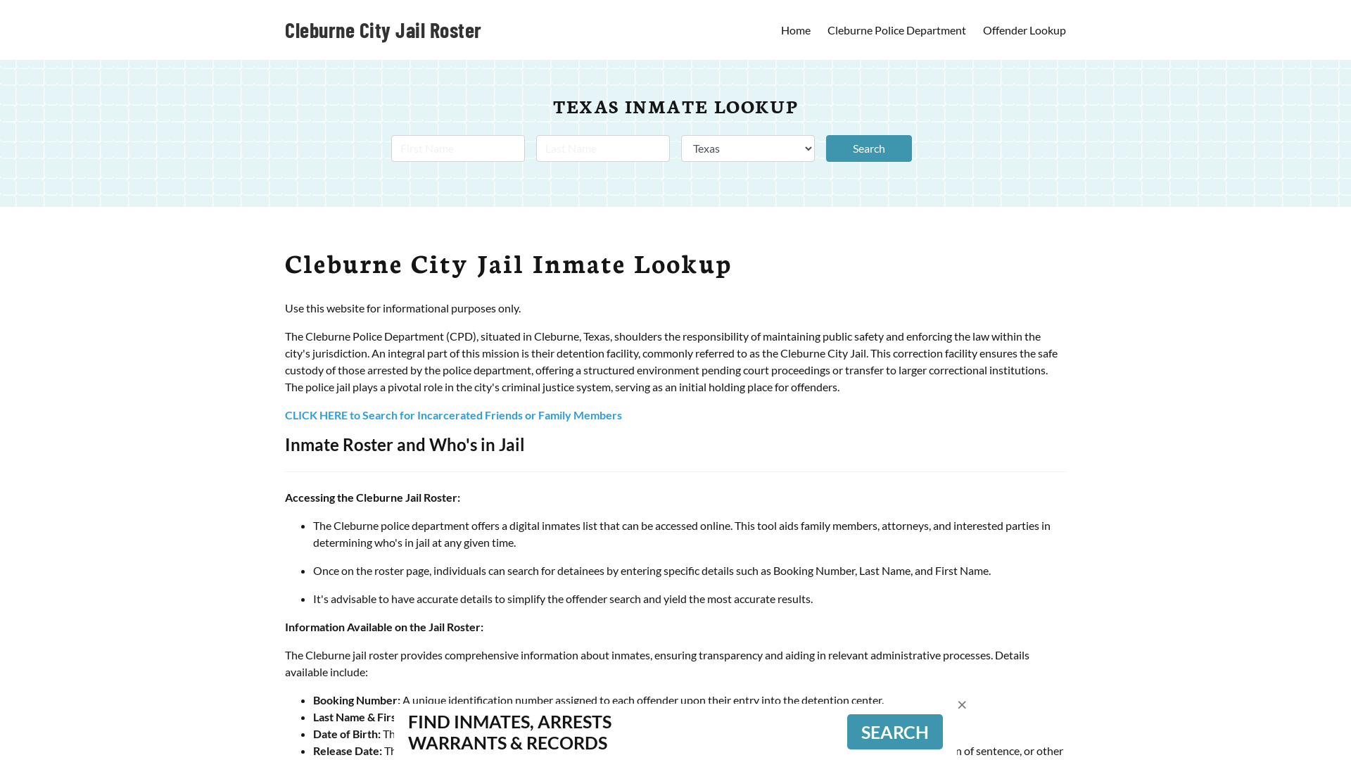 Cleburne City Jail, TX Inmate Search, Jail Roster, Bookings