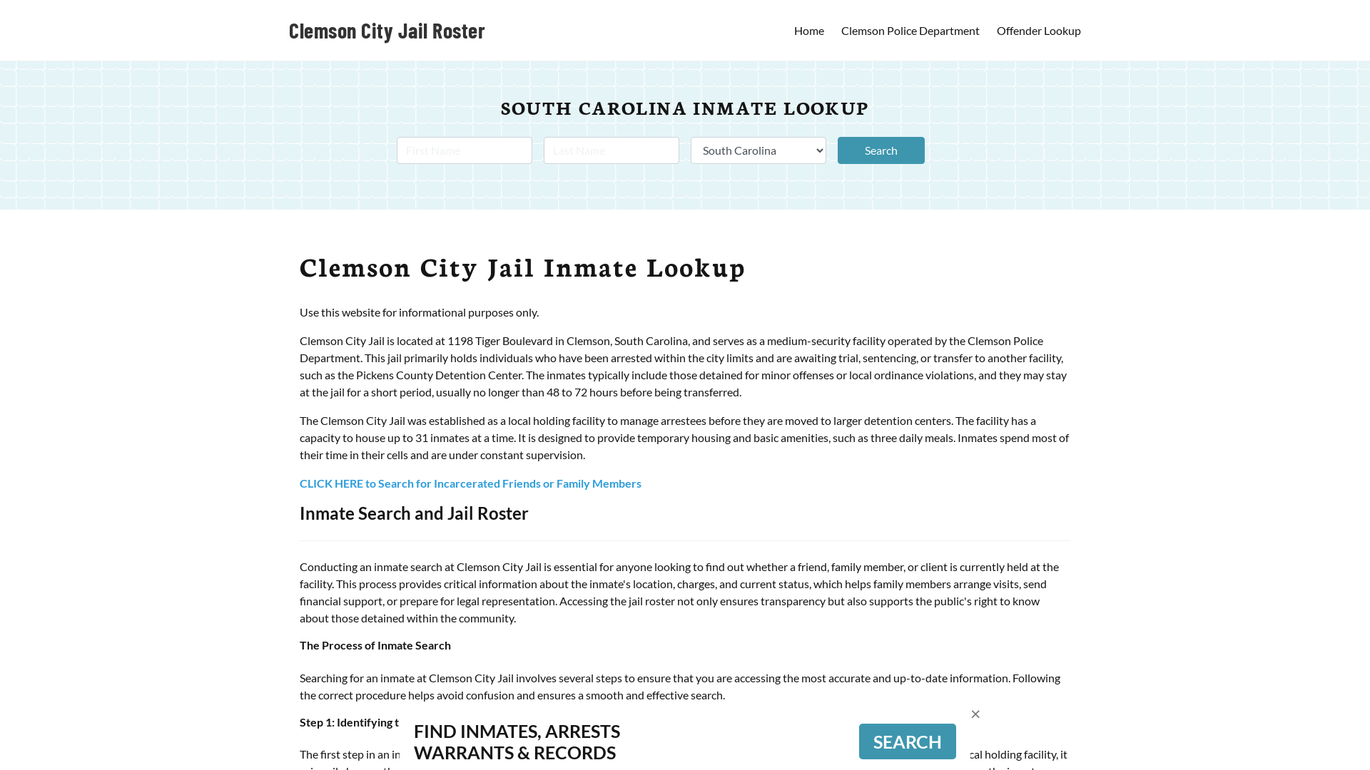 Clemson City Jail, SC Inmate Search, Jail Roster, Bookings