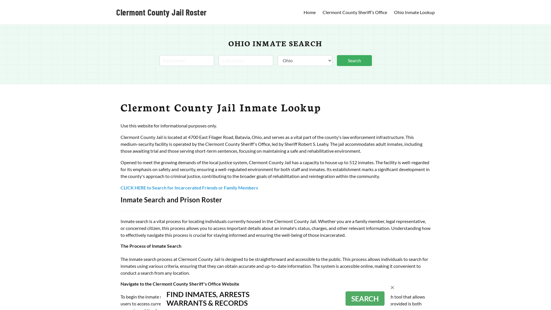 Clermont County Jail Roster Lookup, OH, Inmate Search