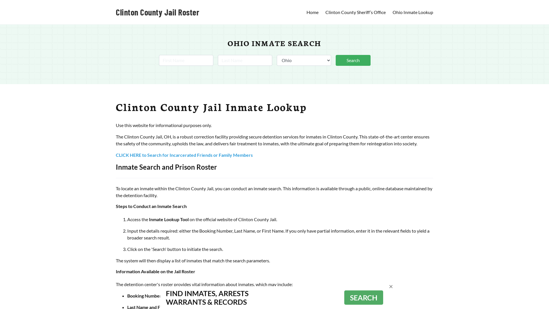 Clinton County Jail Roster Lookup, OH, Inmate Search