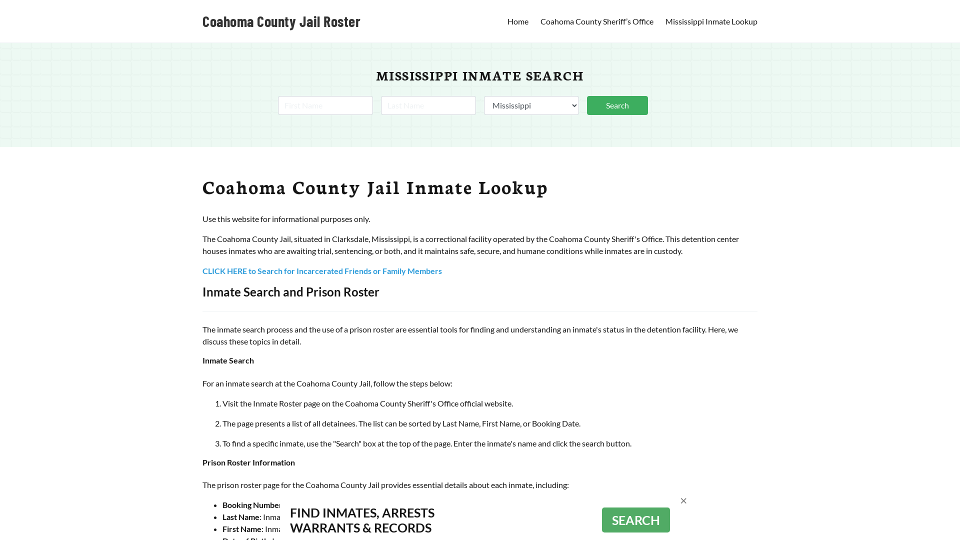 Coahoma County Jail Roster Lookup, MS, Inmate Search