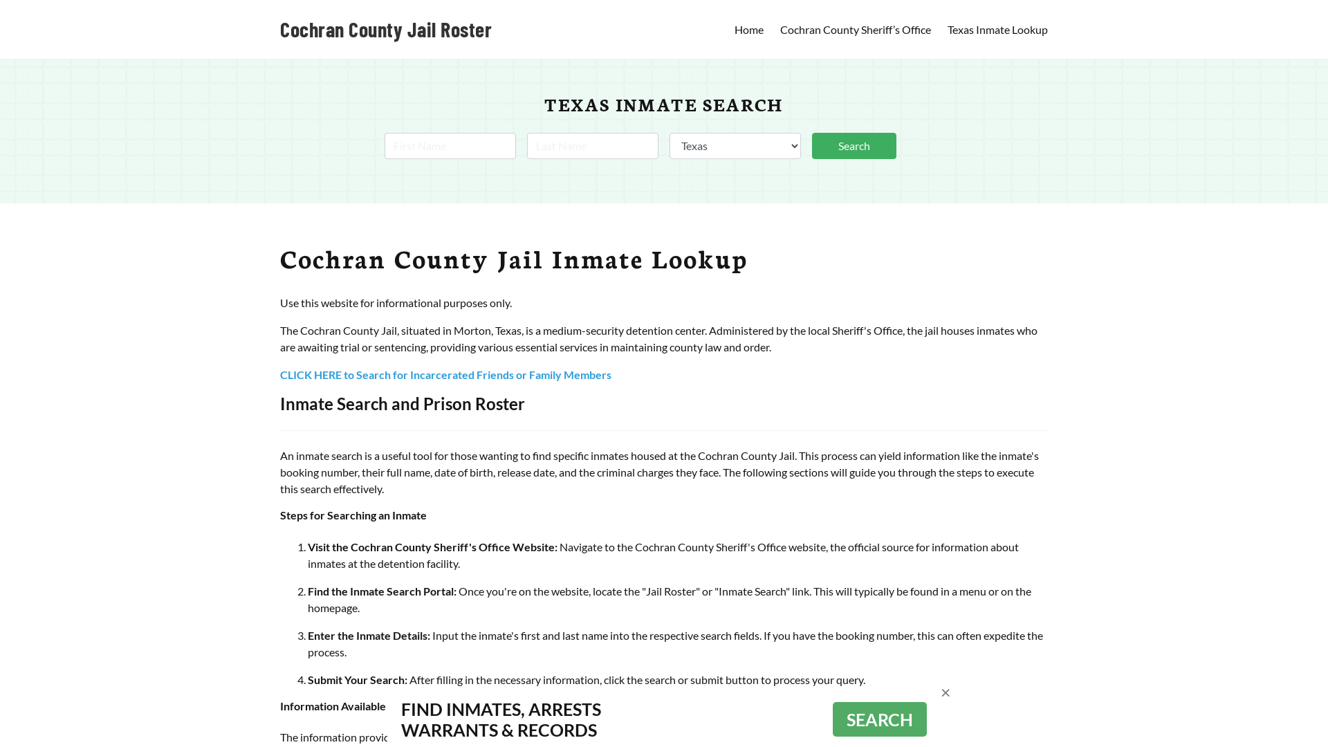 Cochran County Jail Roster Lookup, TX, Inmate Search