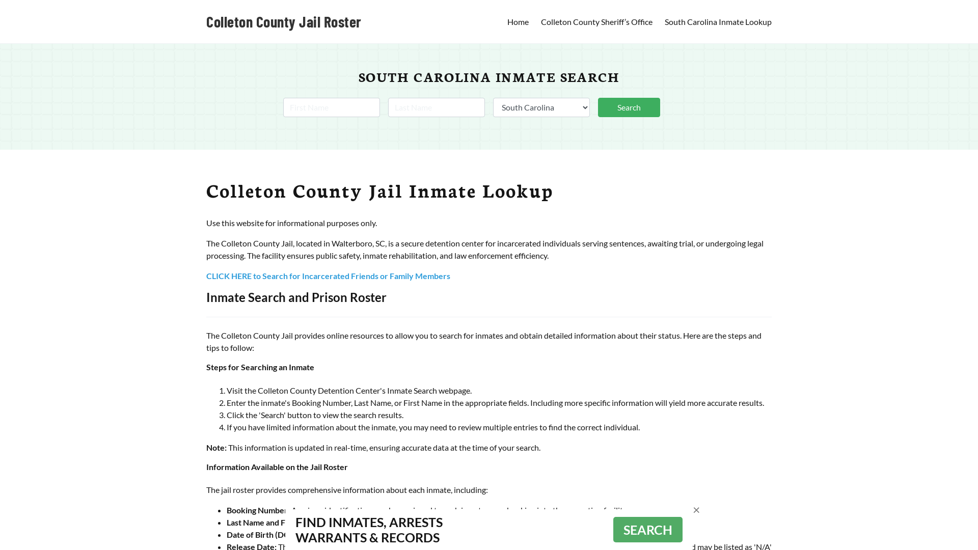 Colleton County Jail Roster Lookup, SC, Inmate Search