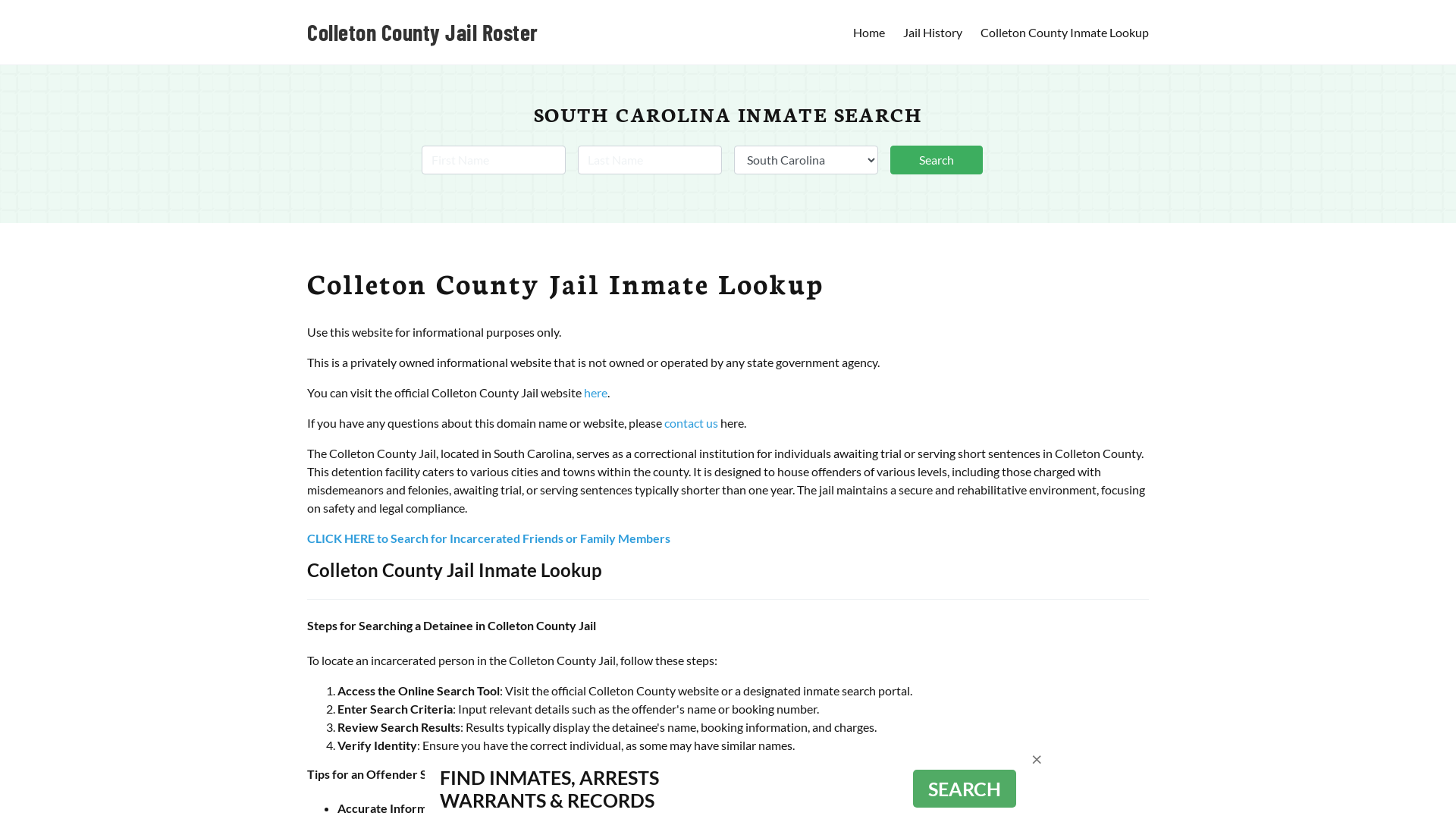 Colleton County Jail Roster Lookup, SC, Inmate Search