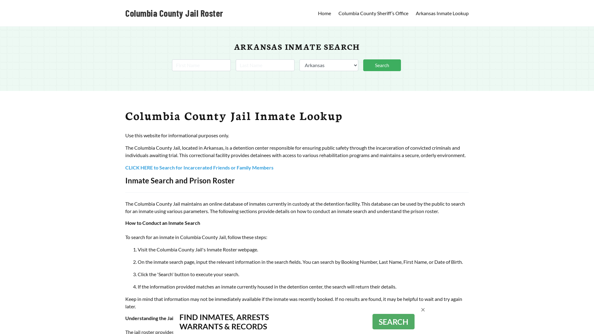 Columbia County Jail Roster Lookup, AR, Inmate Search