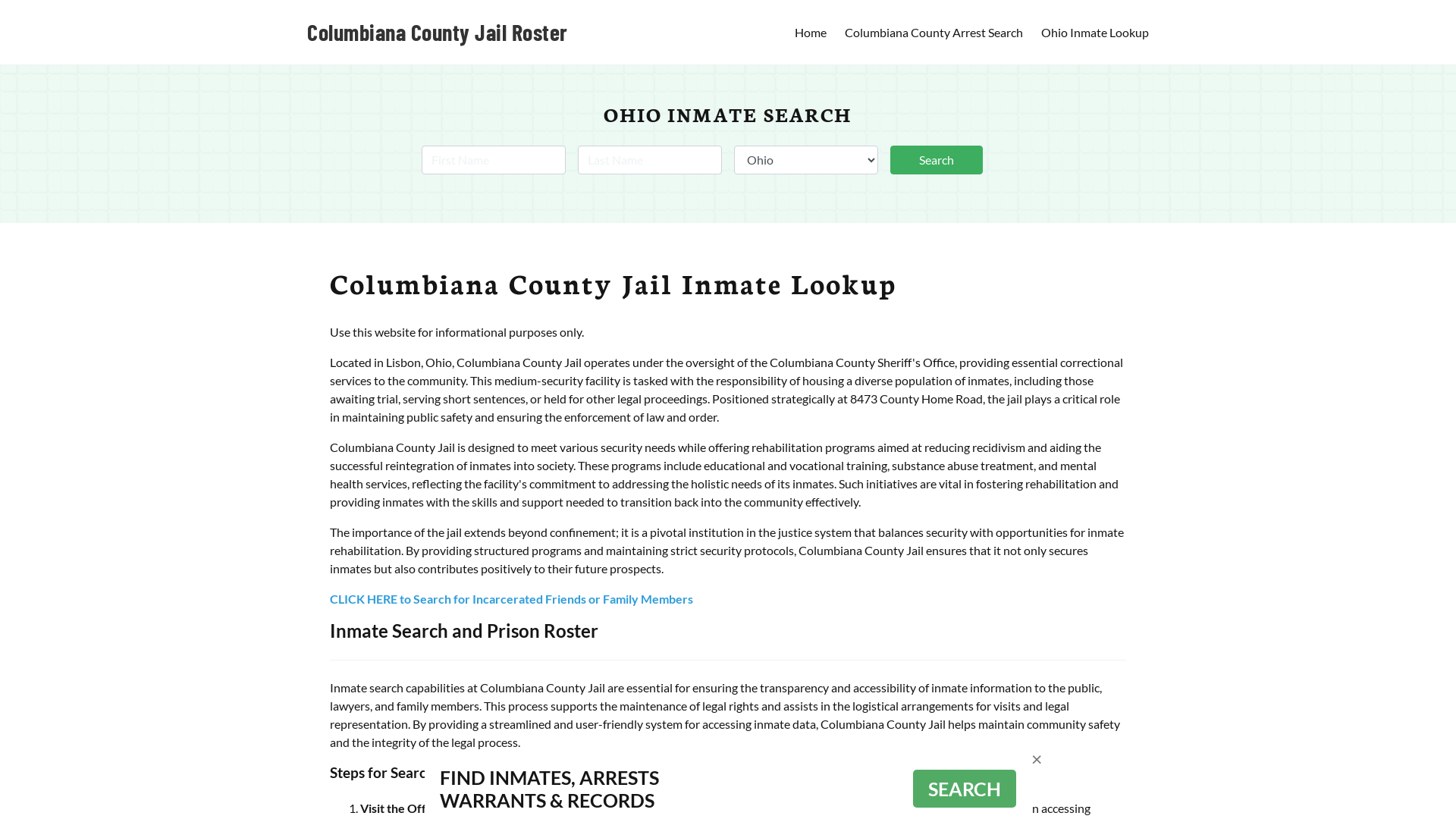 Columbiana County Jail Roster Lookup, OH, Inmate Search