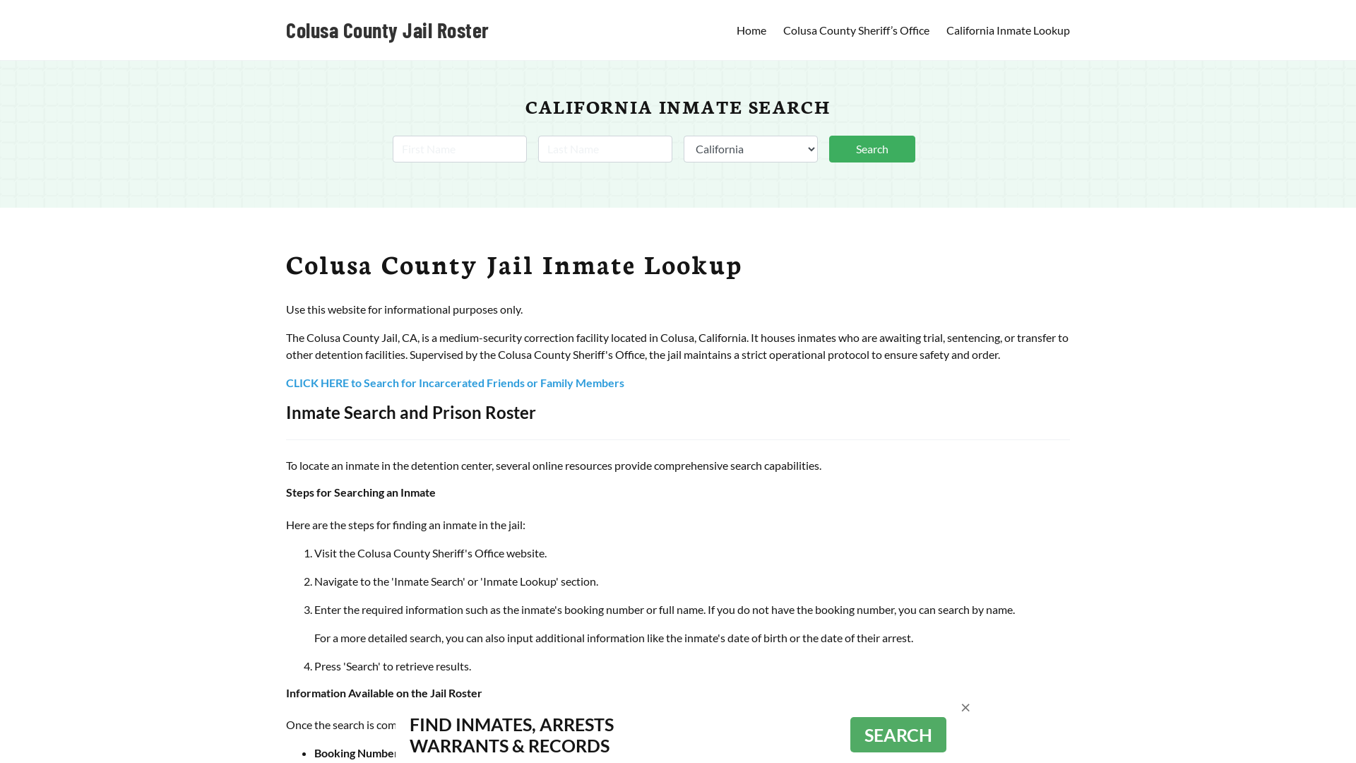 Colusa County Jail Roster Lookup, CA, Inmate Search