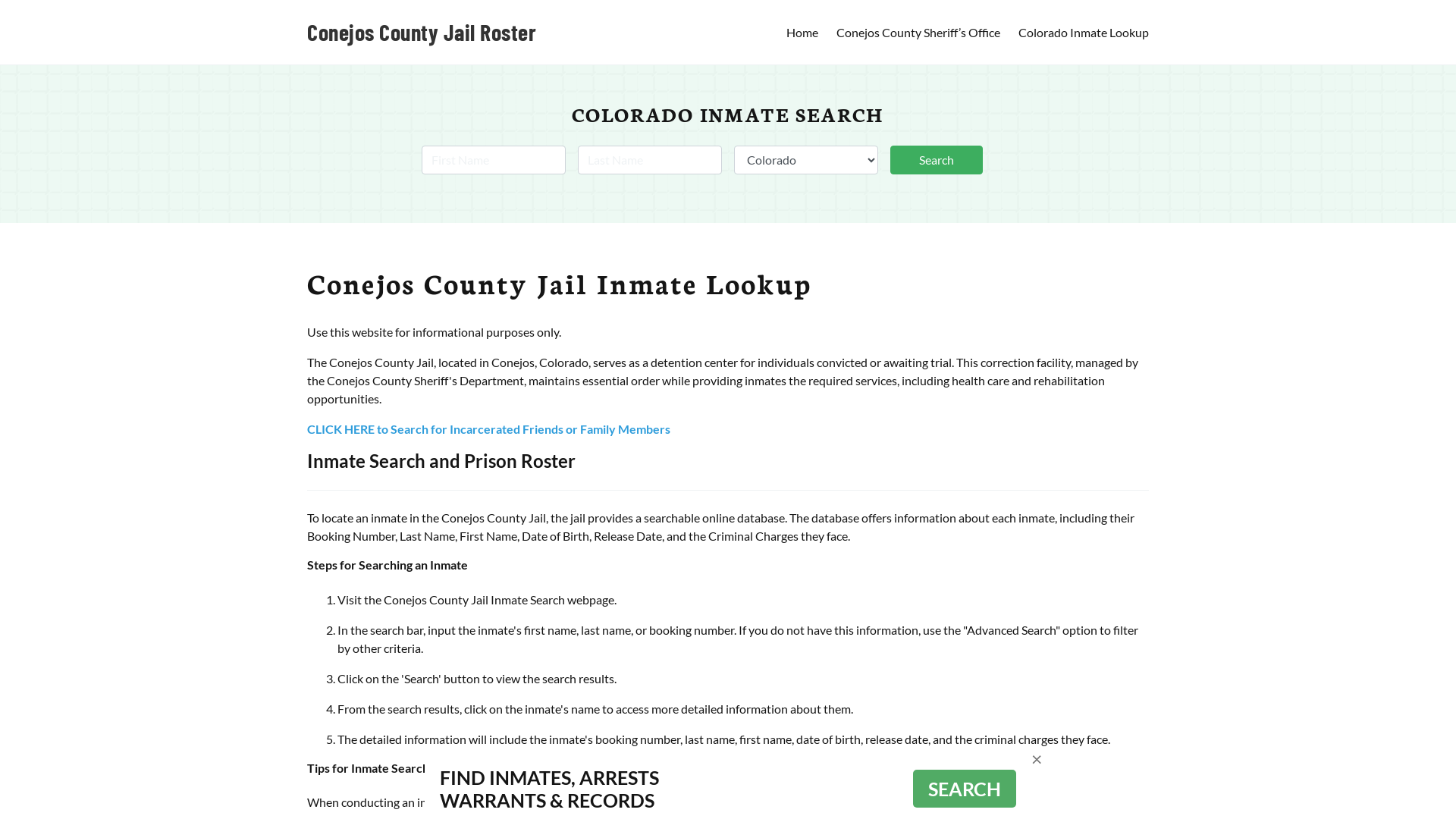 Conejos County Jail Roster Lookup, CO, Inmate Search