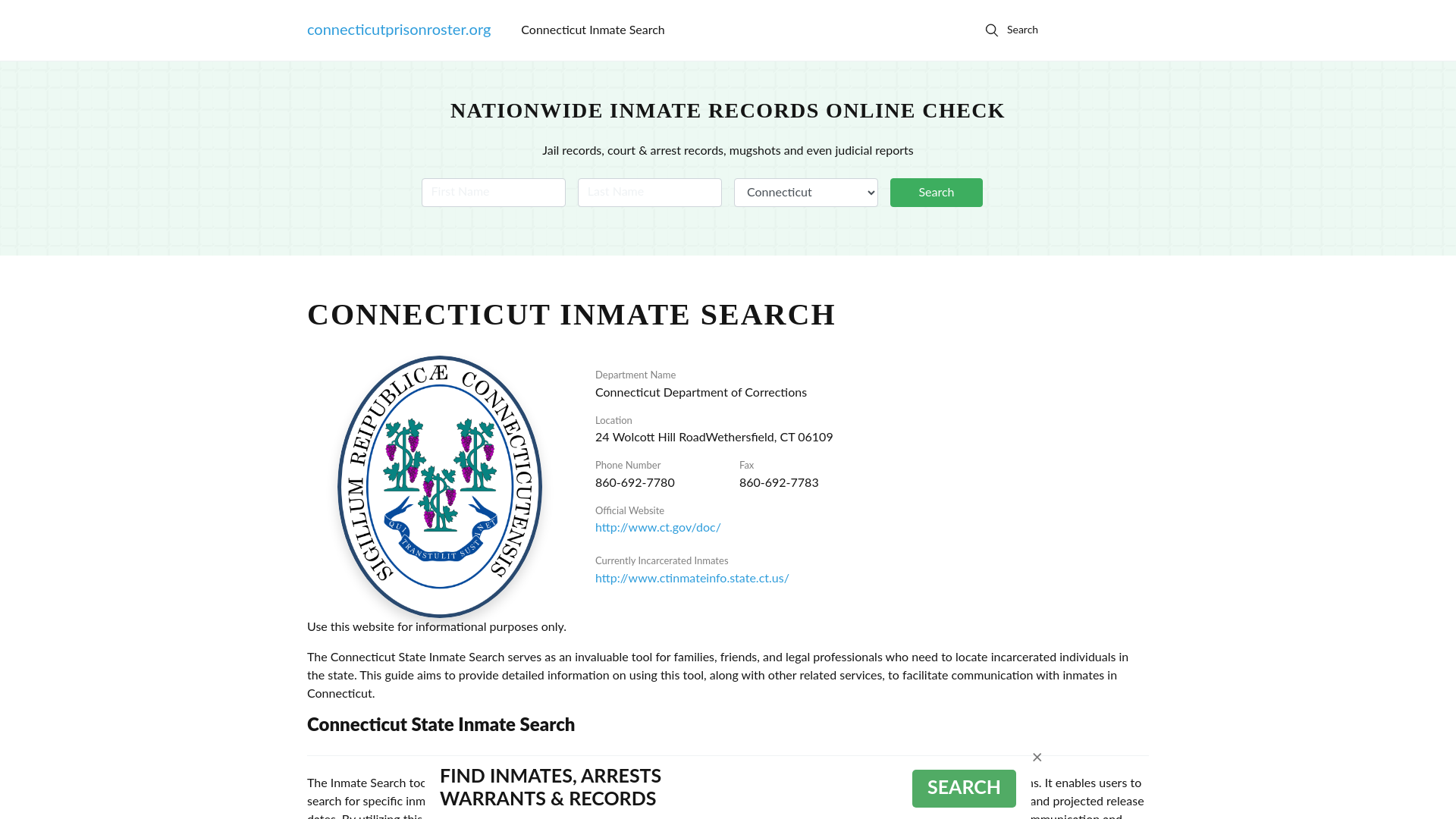 Connecticut Inmate Search - CT DOC Offenders Lookup