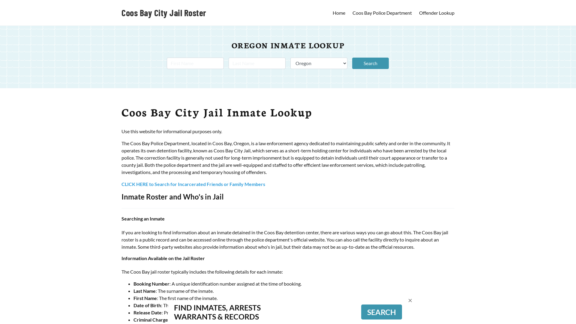 Coos Bay City Jail, OR Inmate Search, Jail Roster, Bookings