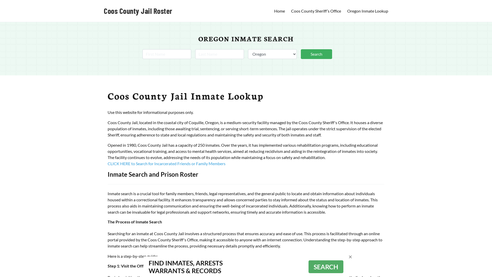 Coos County Jail Roster Lookup, OR, Inmate Search