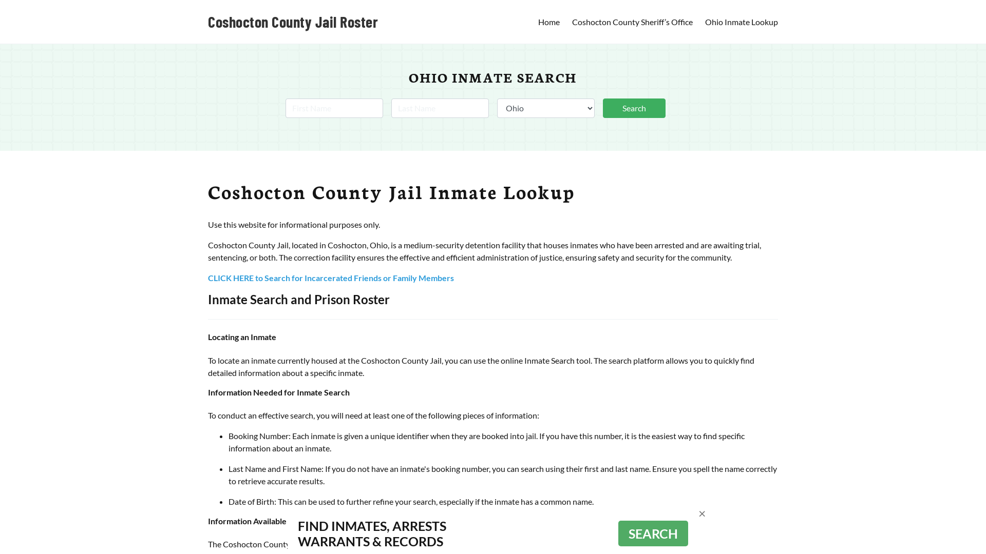 Coshocton County Jail Roster Lookup, OH, Inmate Search